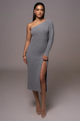 Grey Long Knit Sweater Dress - JLUXLABEL