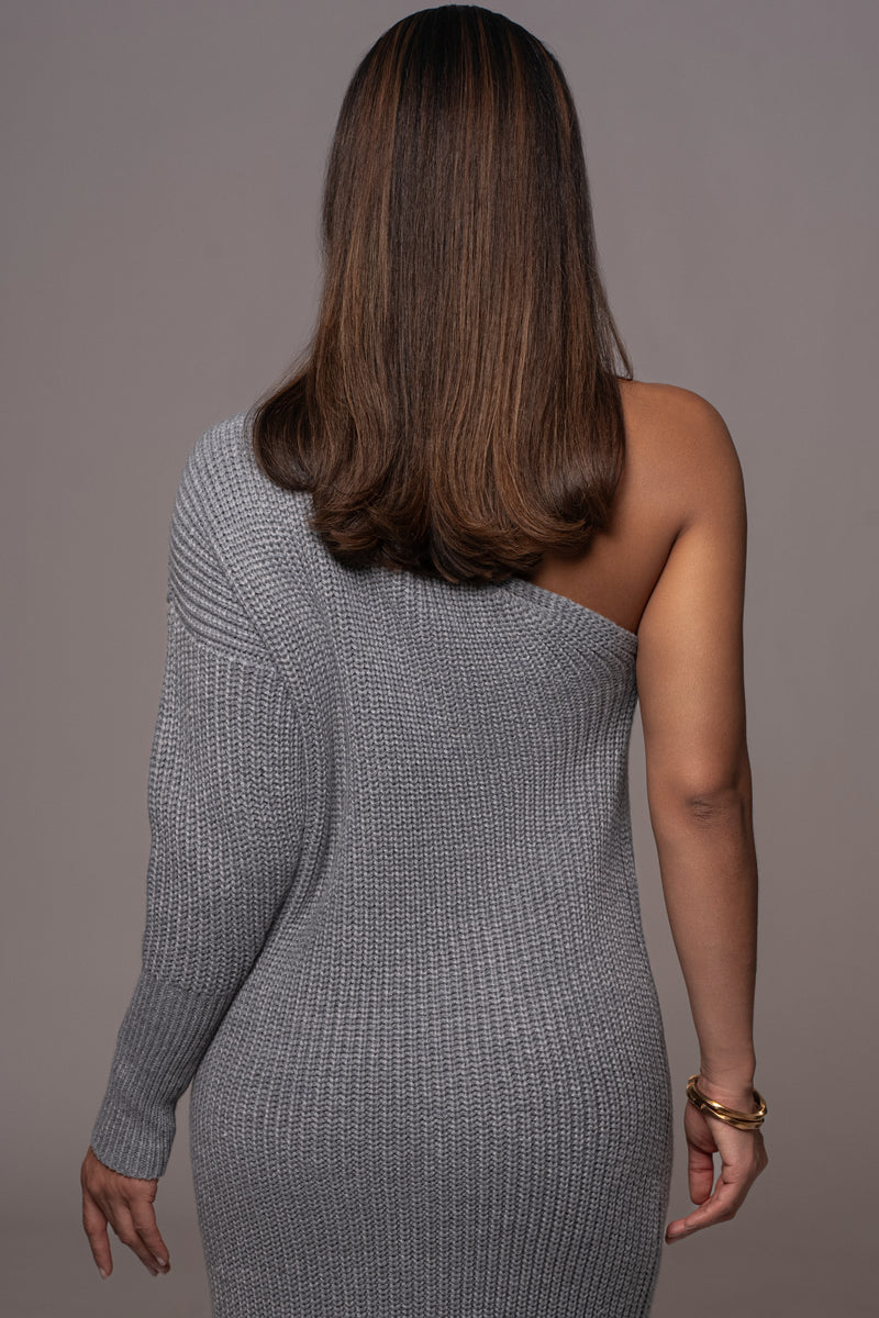 Grey Long Knit Sweater Dress - JLUXLABEL