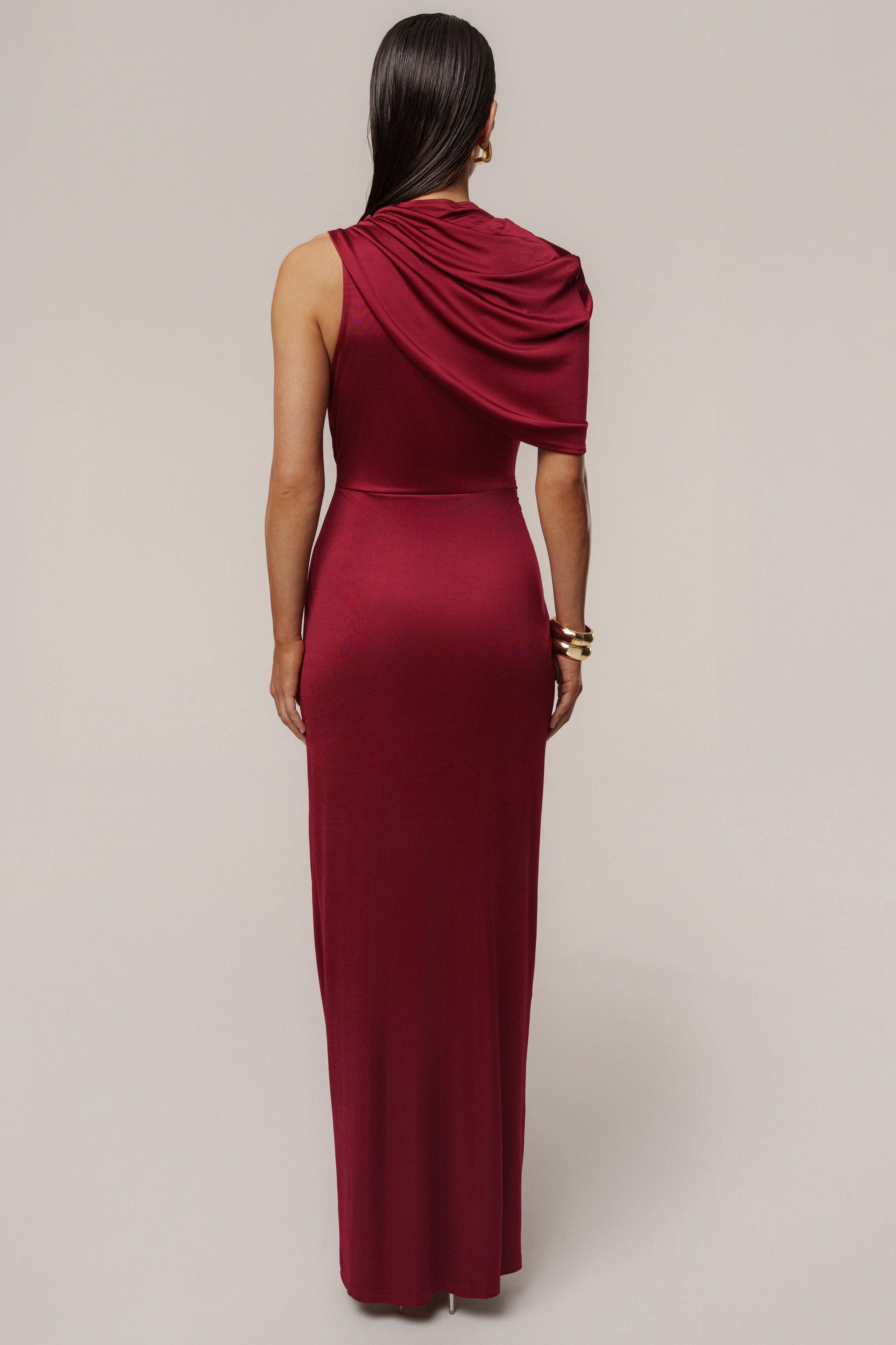 Burgundy Enchanted Drape Maxi Dress - JLUXLABEL