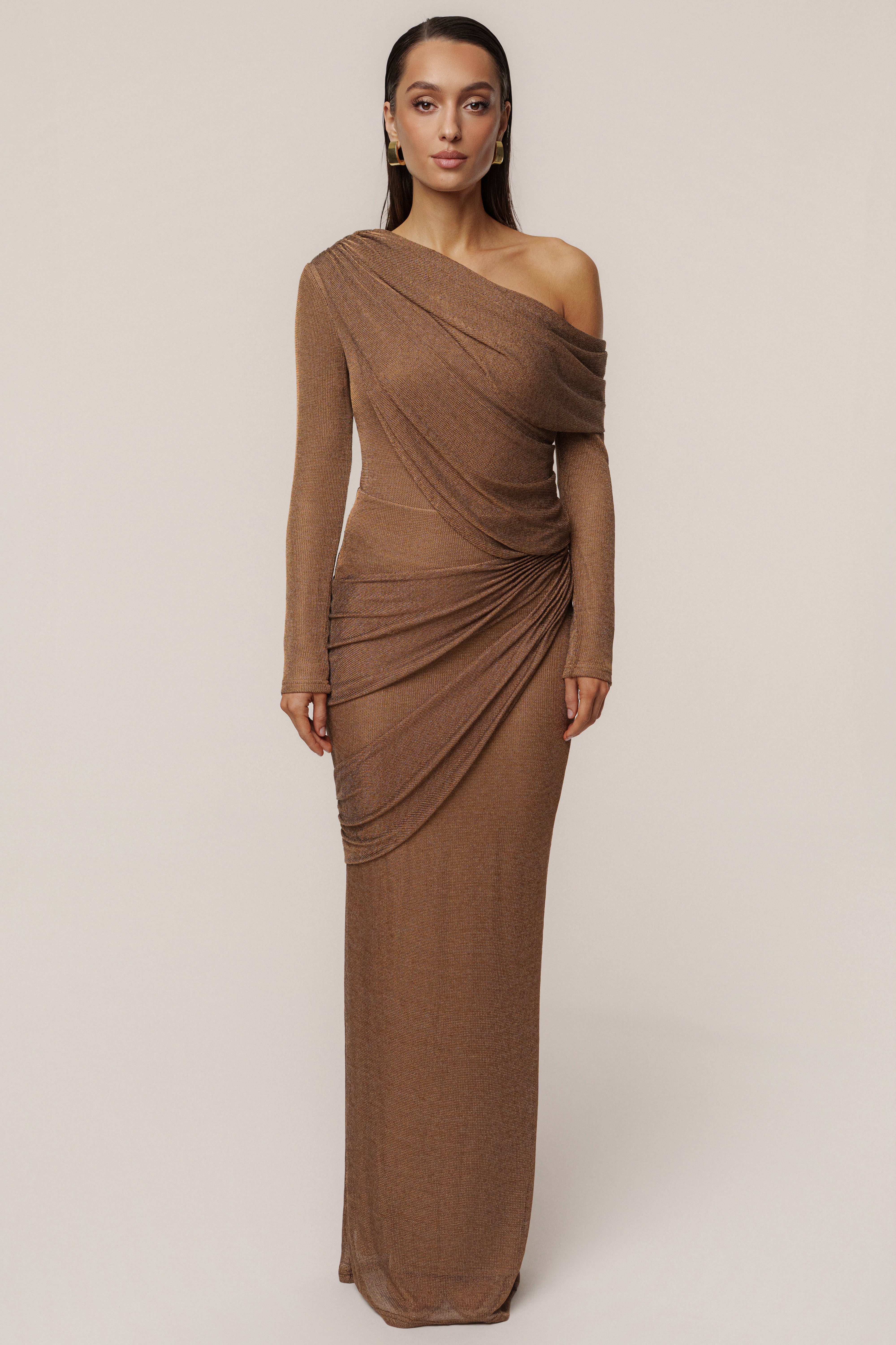 Bronze Opulent Metallic Maxi Skirt - JLUXLABEL