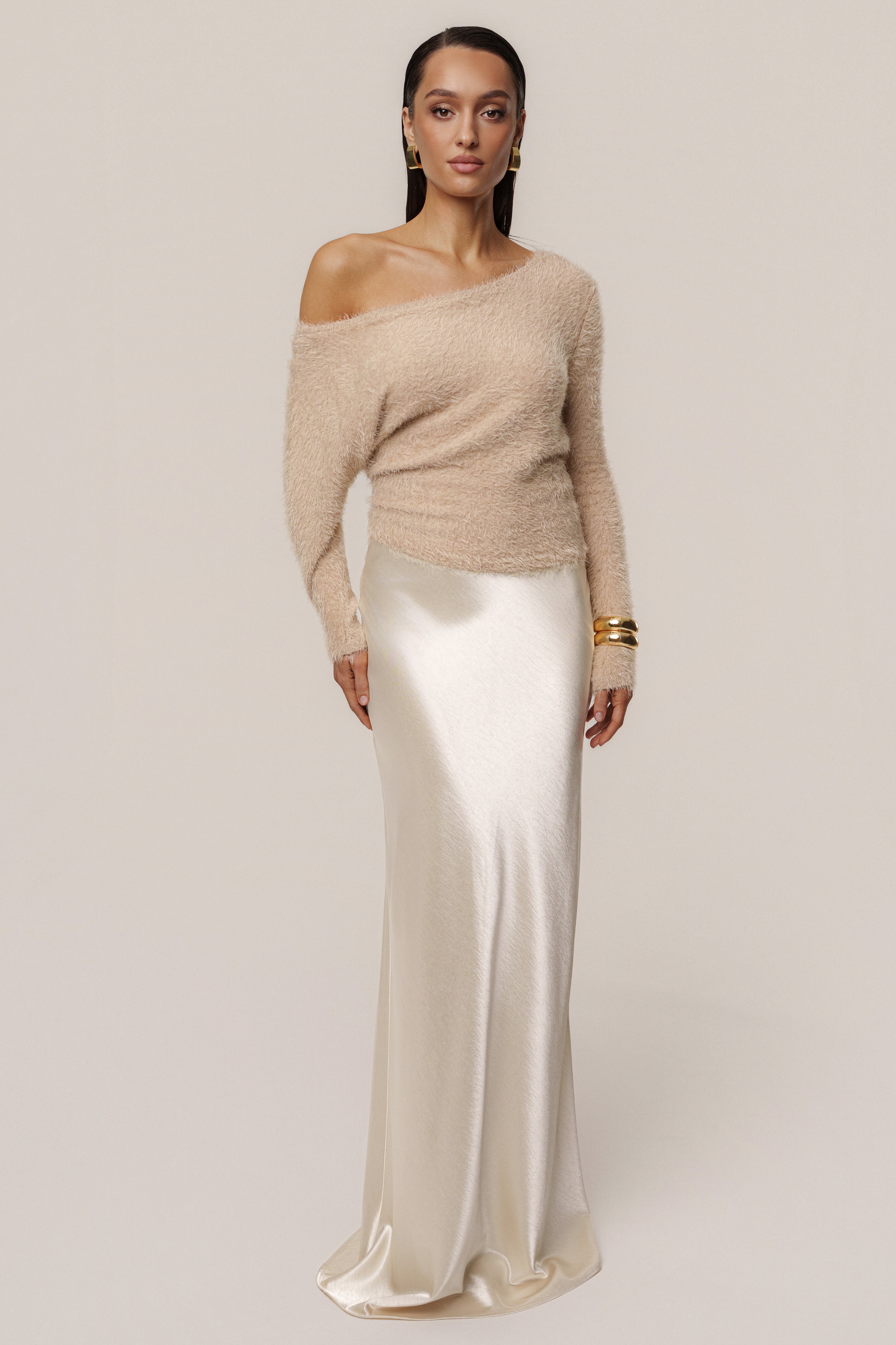 Champagne Tradition Satin Maxi Skirt - JLUXLABEL