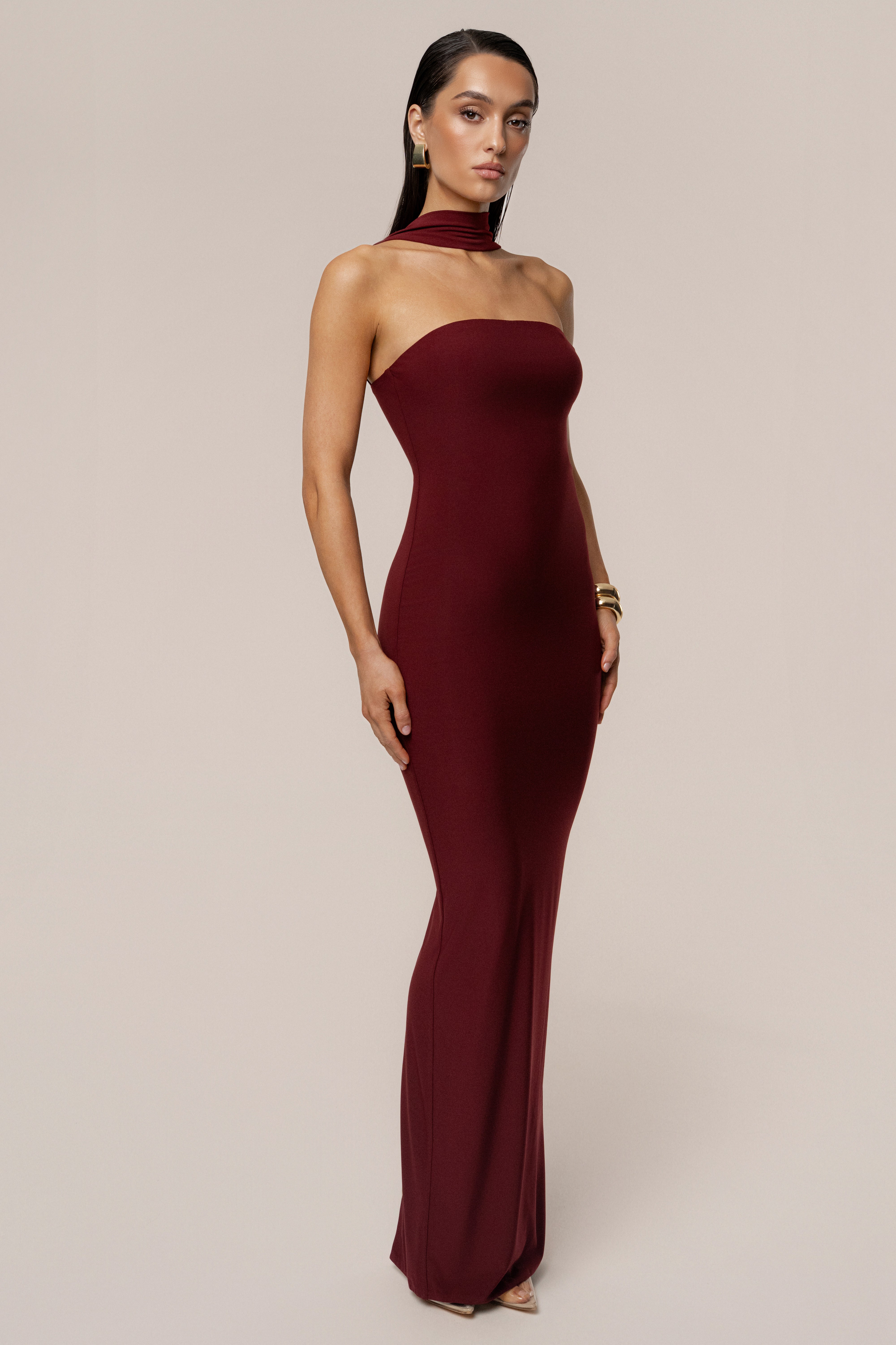 Burgundy Night Rose Maxi Dress - JLUXLABEL