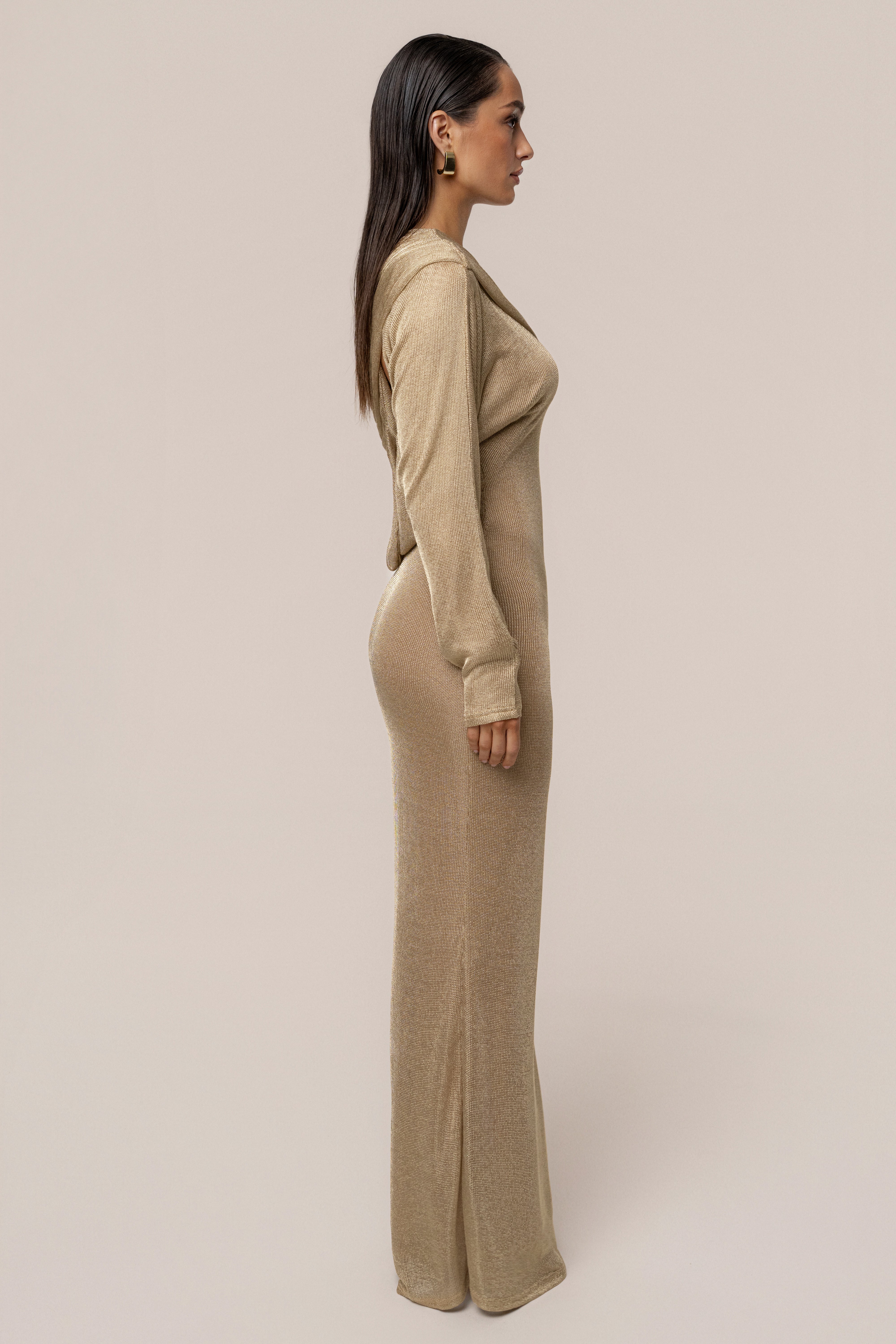 Gold Drape And Shine Maxi Dress - JLUXLABEL