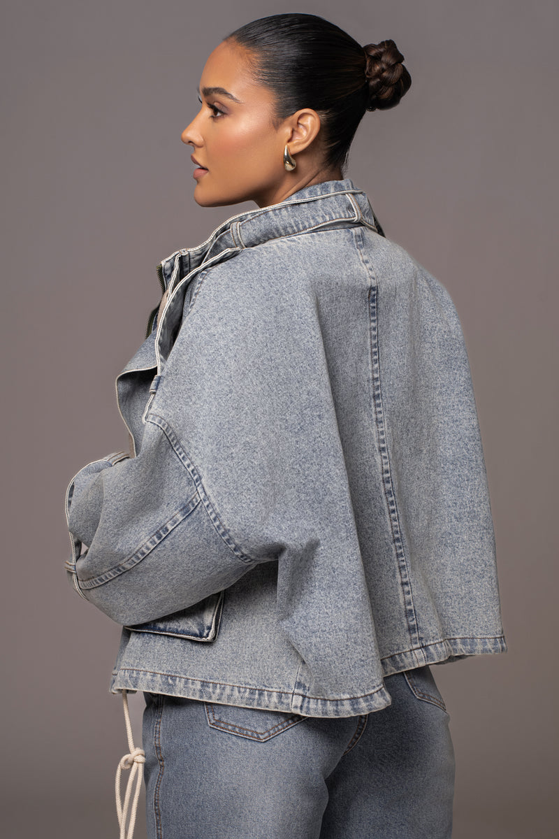 Medium Wash Esther Utility Denim Jacket - JLUXLABEL