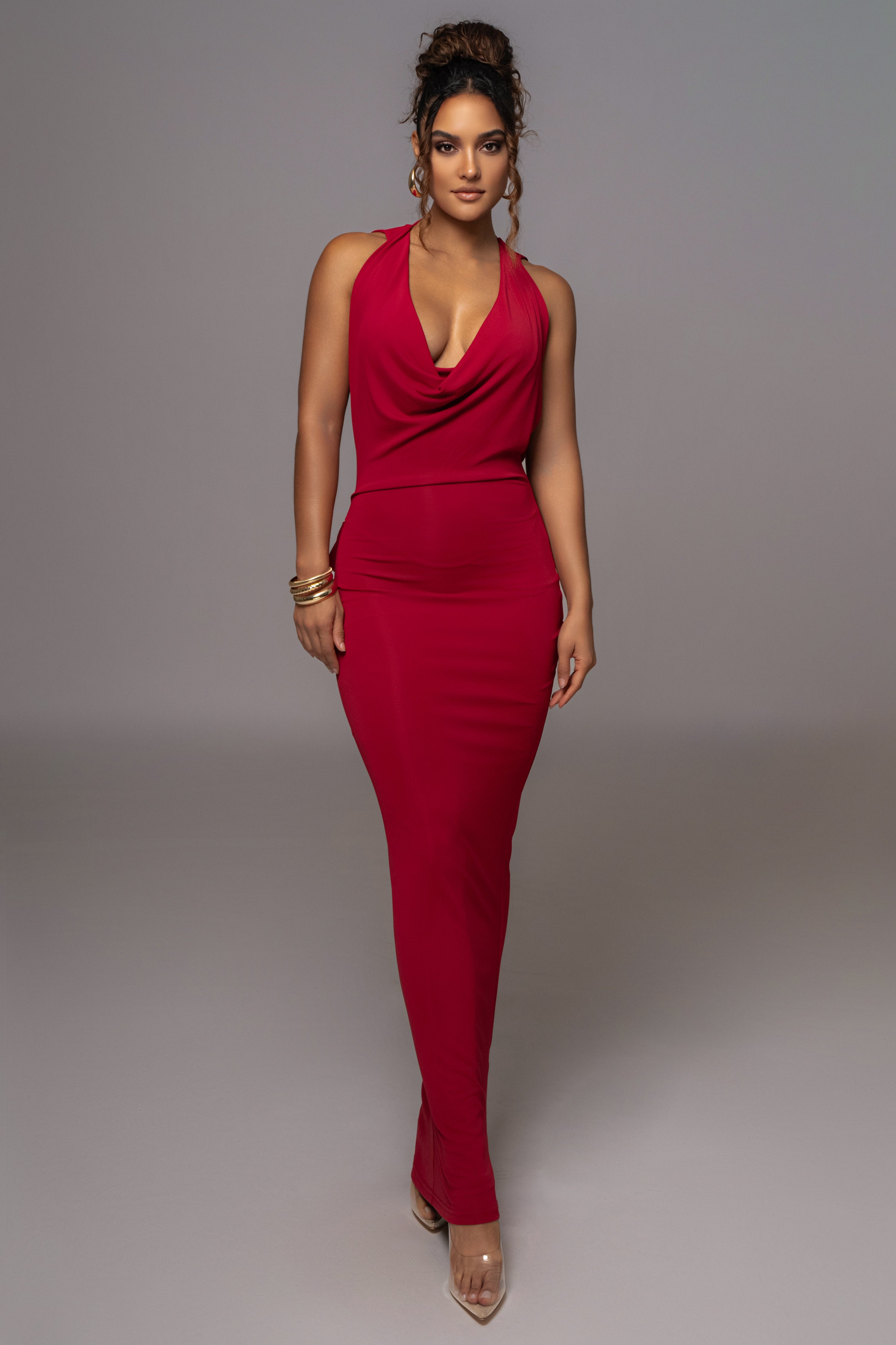 Red Infinite Allure Cowl Neck Dress - JLUXLABEL