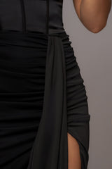 Black Tara Drape Skirt - JLUXLABEL