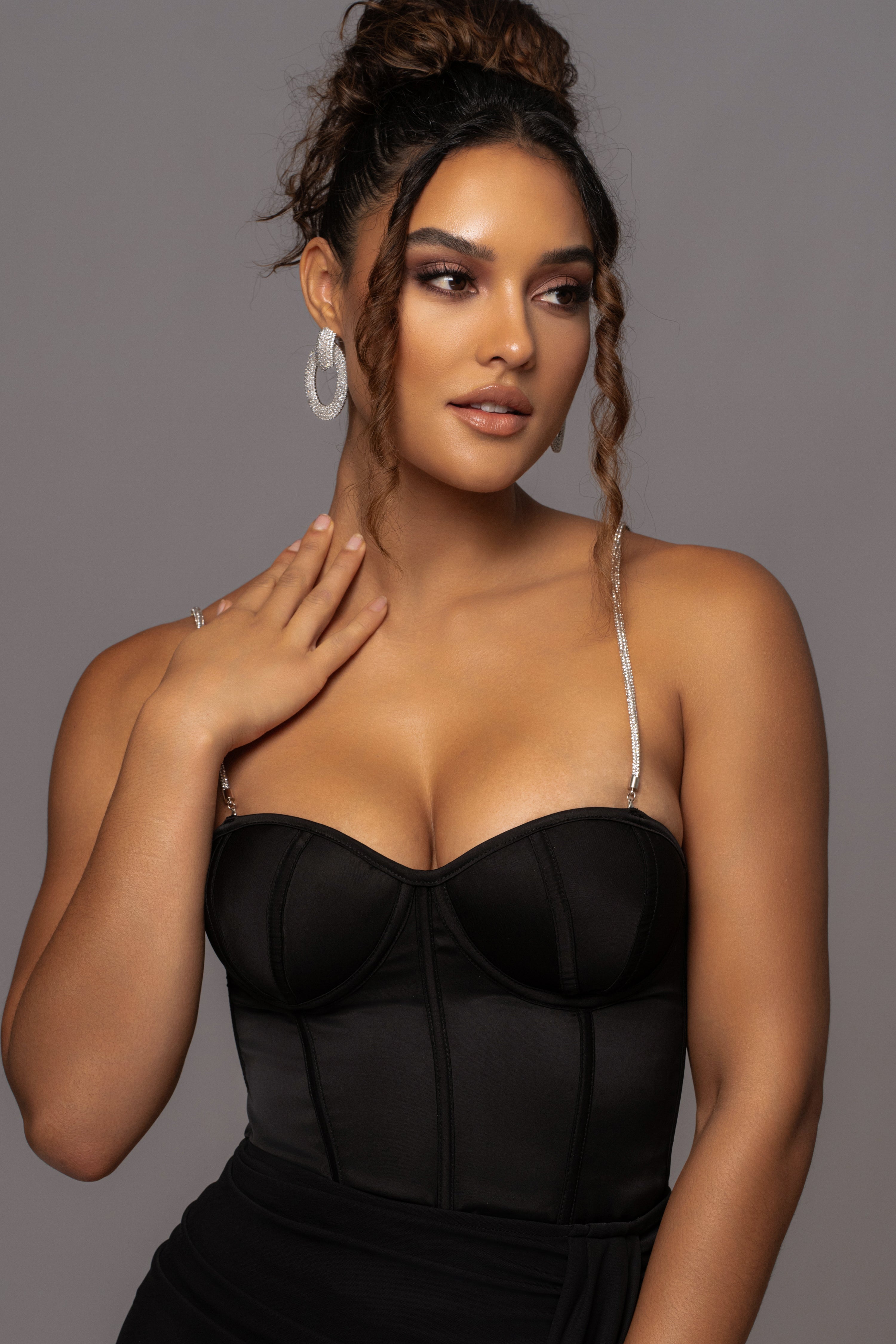 Black Leo Matte Satin Bustier - JLUXLABEL