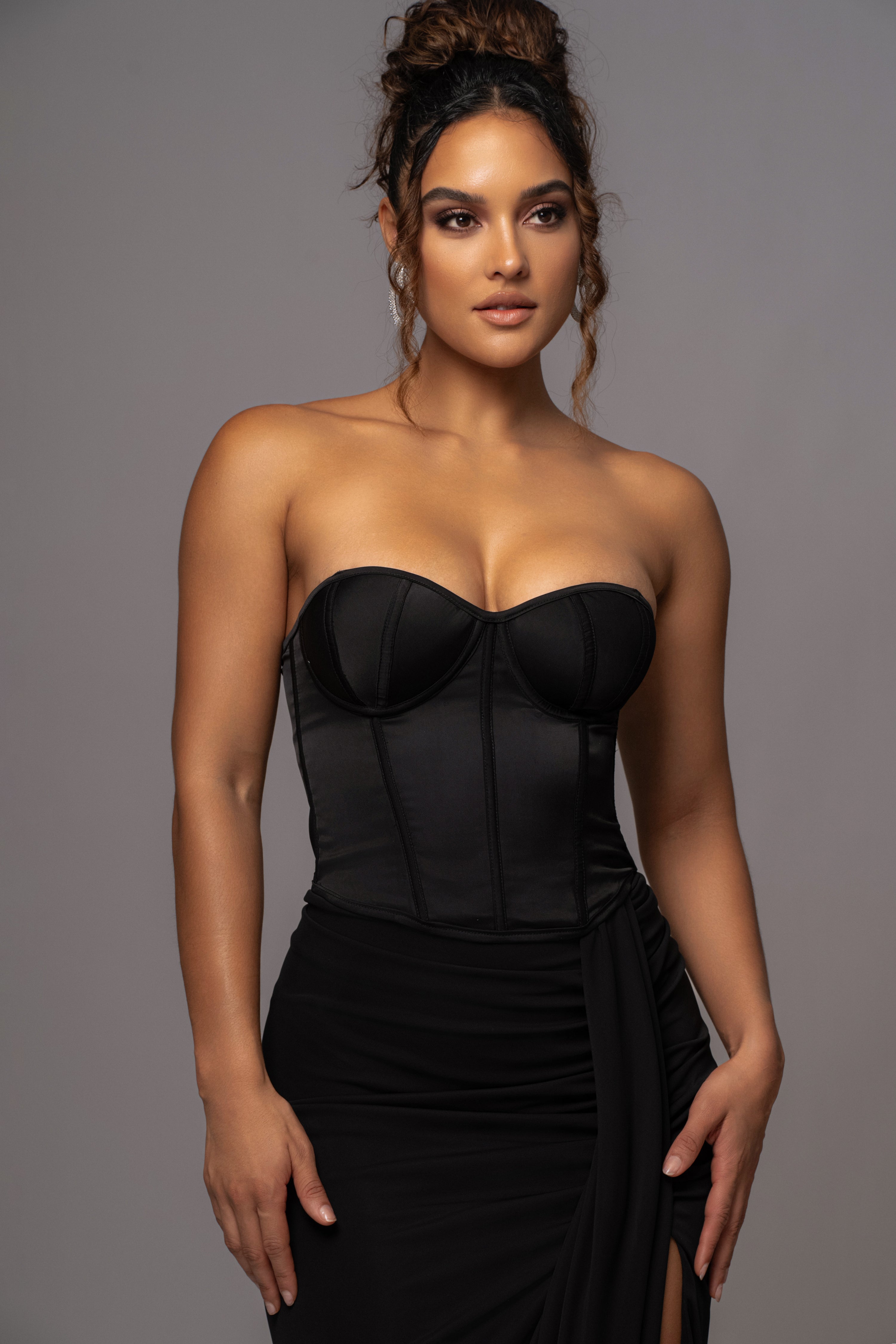 Black Leo Matte Satin Bustier - JLUXLABEL