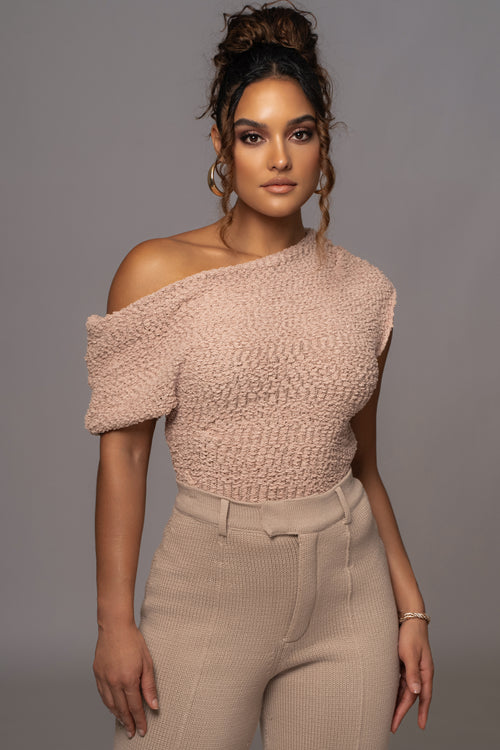 Beige Demy Asymmetrical Knit Top