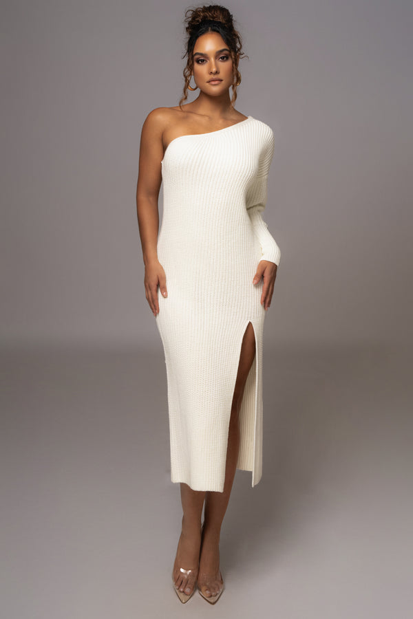 Ivory Long Knit Sweater Dress - JLUXLABEL