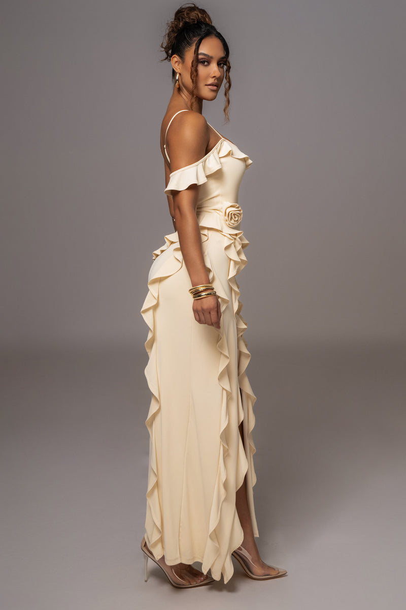 Cream Brenna Ruffle Maxi Dress - JLUXLABEL