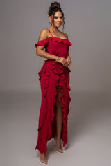 Red Brenna Ruffle Maxi Dress - JLUXLABEL