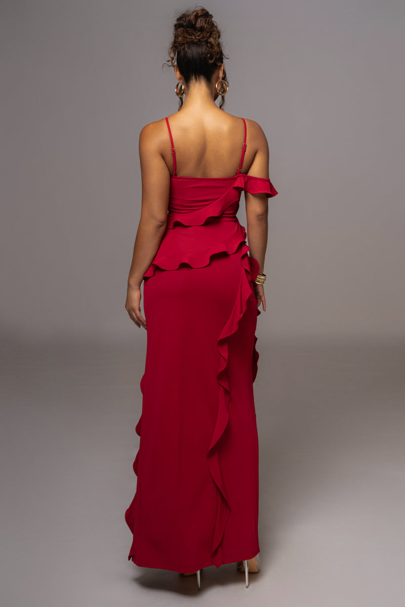 Red Brenna Ruffle Maxi Dress - JLUXLABEL