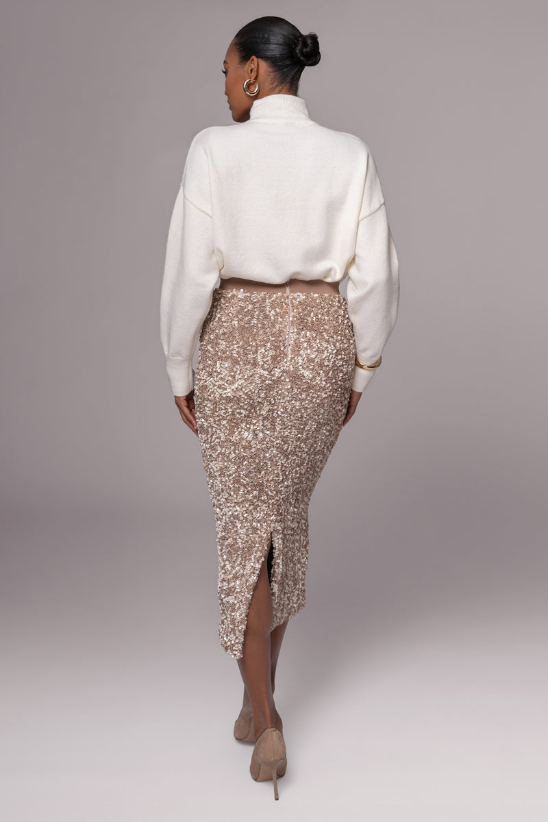 Taupe Sequin Midi Skirt