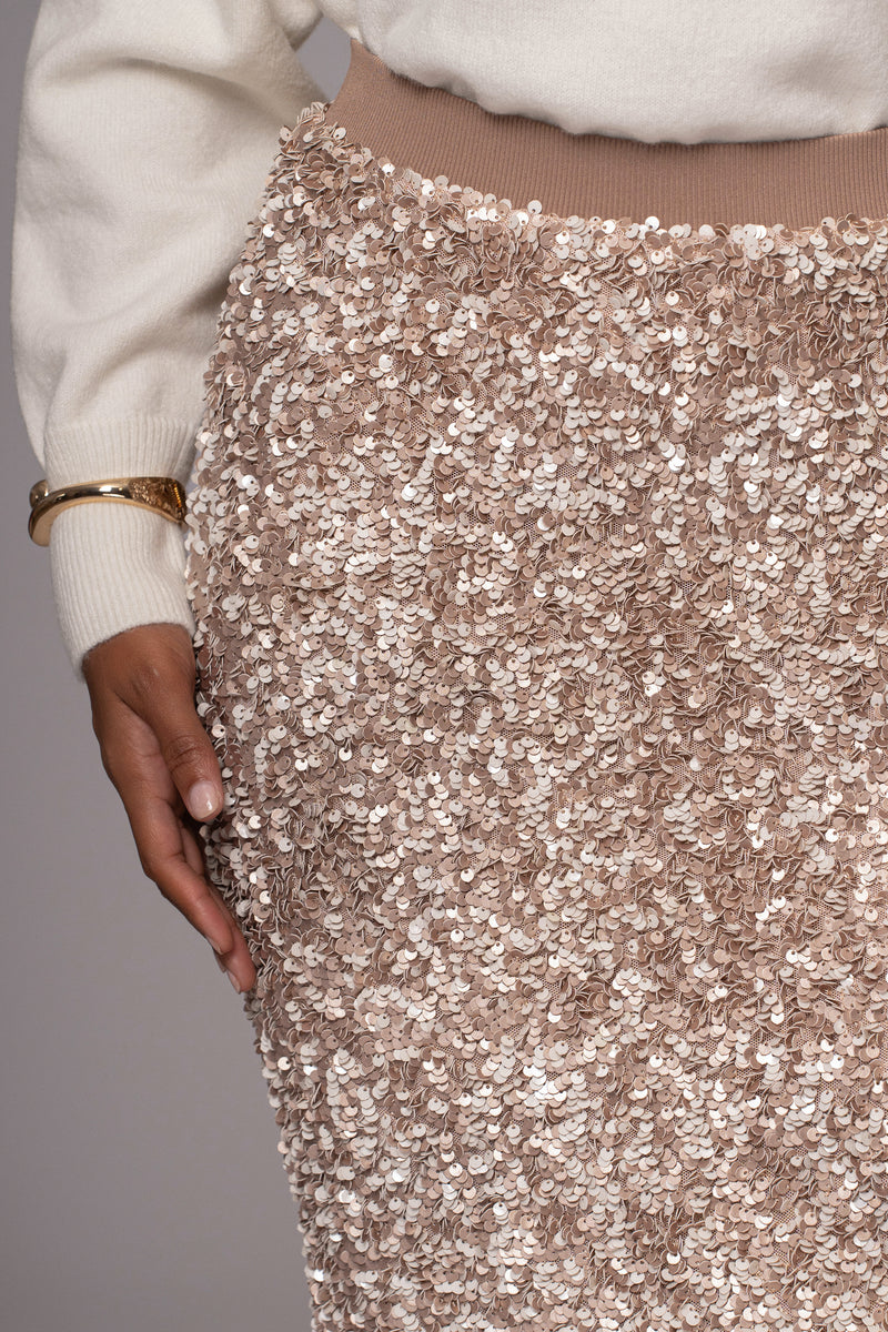 Taupe Sequin Midi Skirt