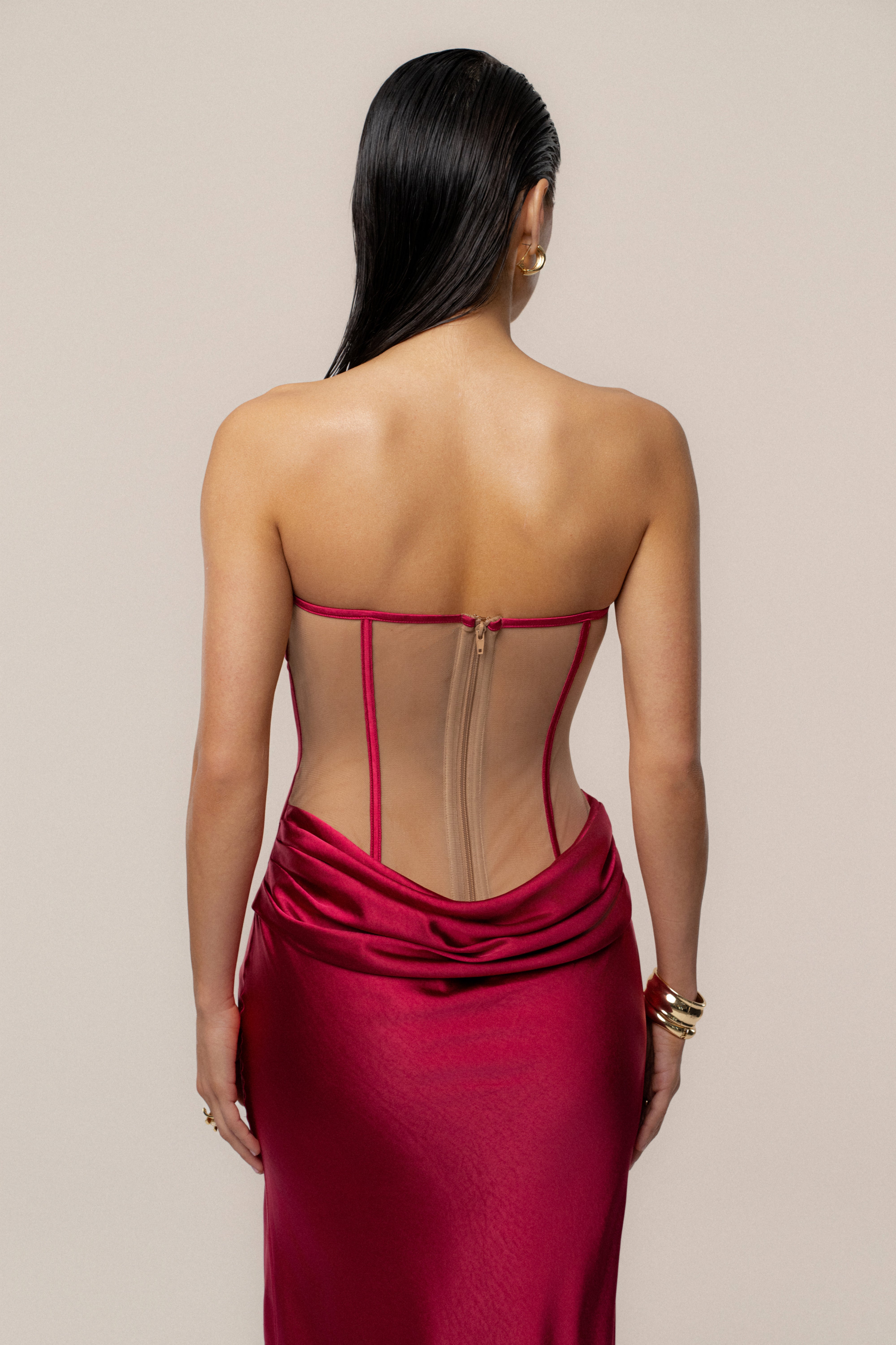 PRE-ORDER Red Regal Rising Satin Maxi Dress