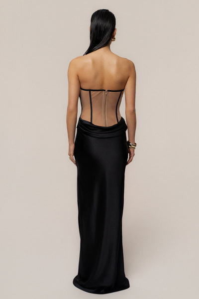 Black Regal Rising Satin Maxi Dress