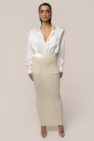 Cream Missy Cable Sweater Midi Skirt