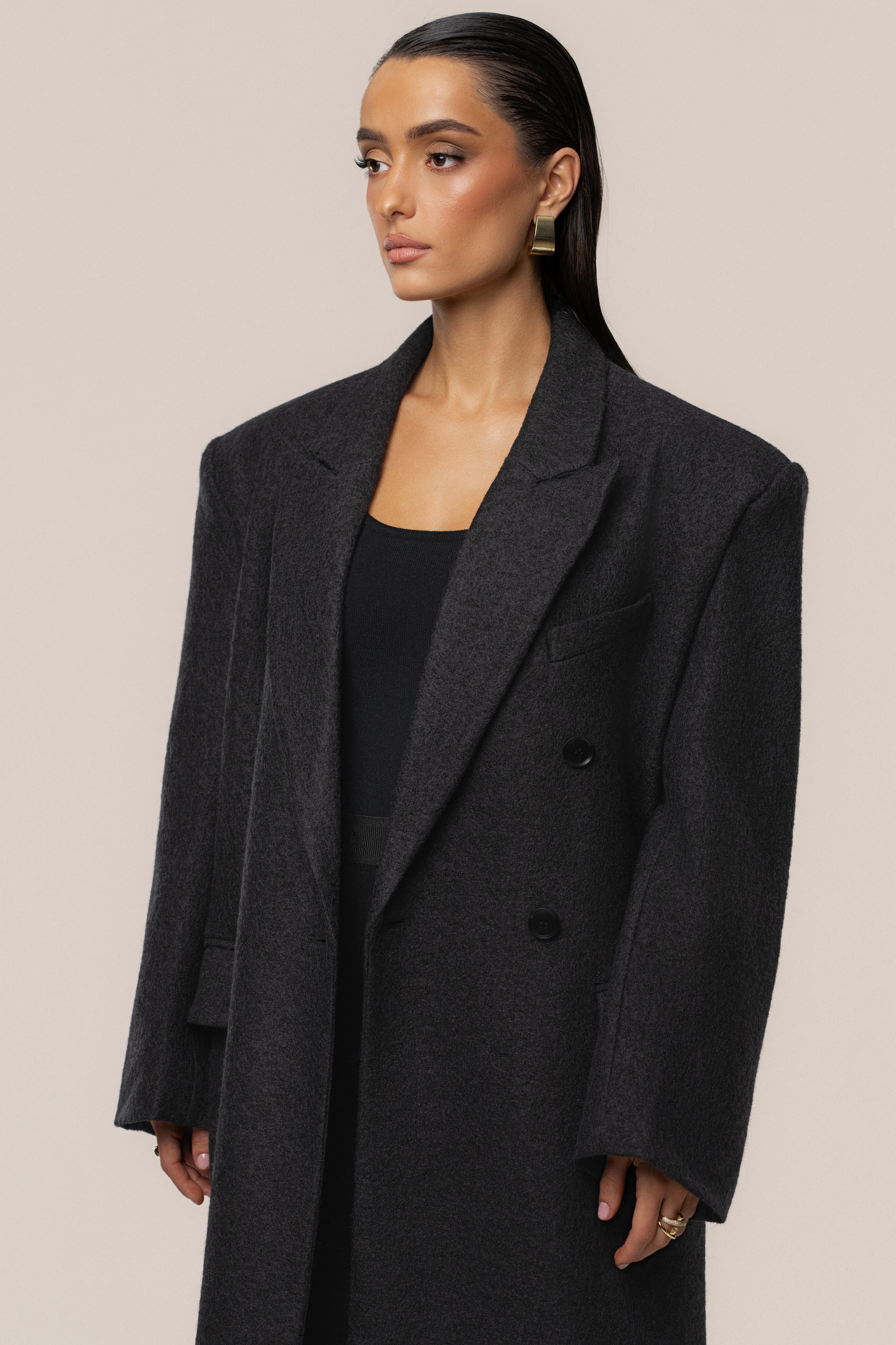 Black Oversize Double Breasted Coat