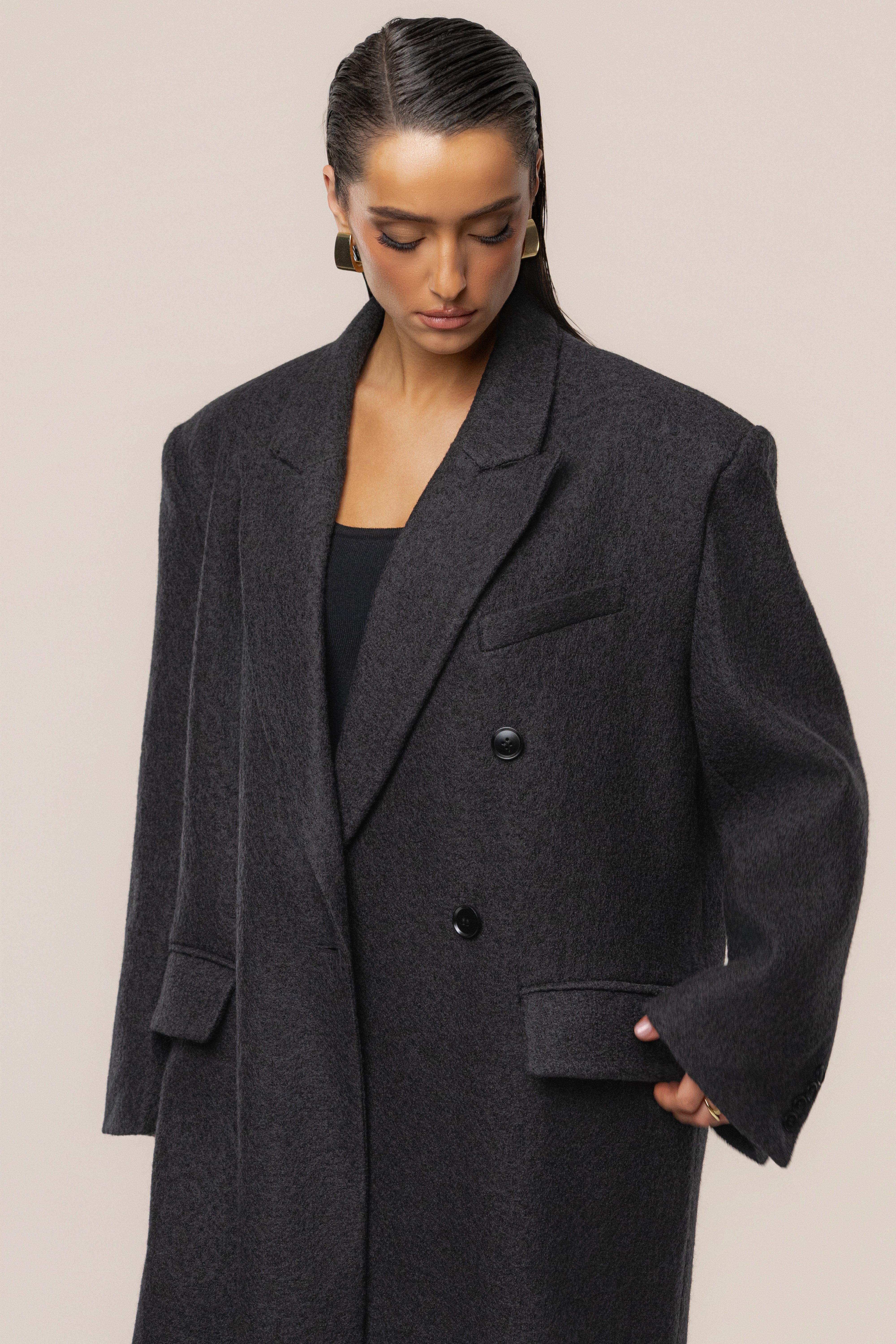 Black Oversize Double Breasted Coat