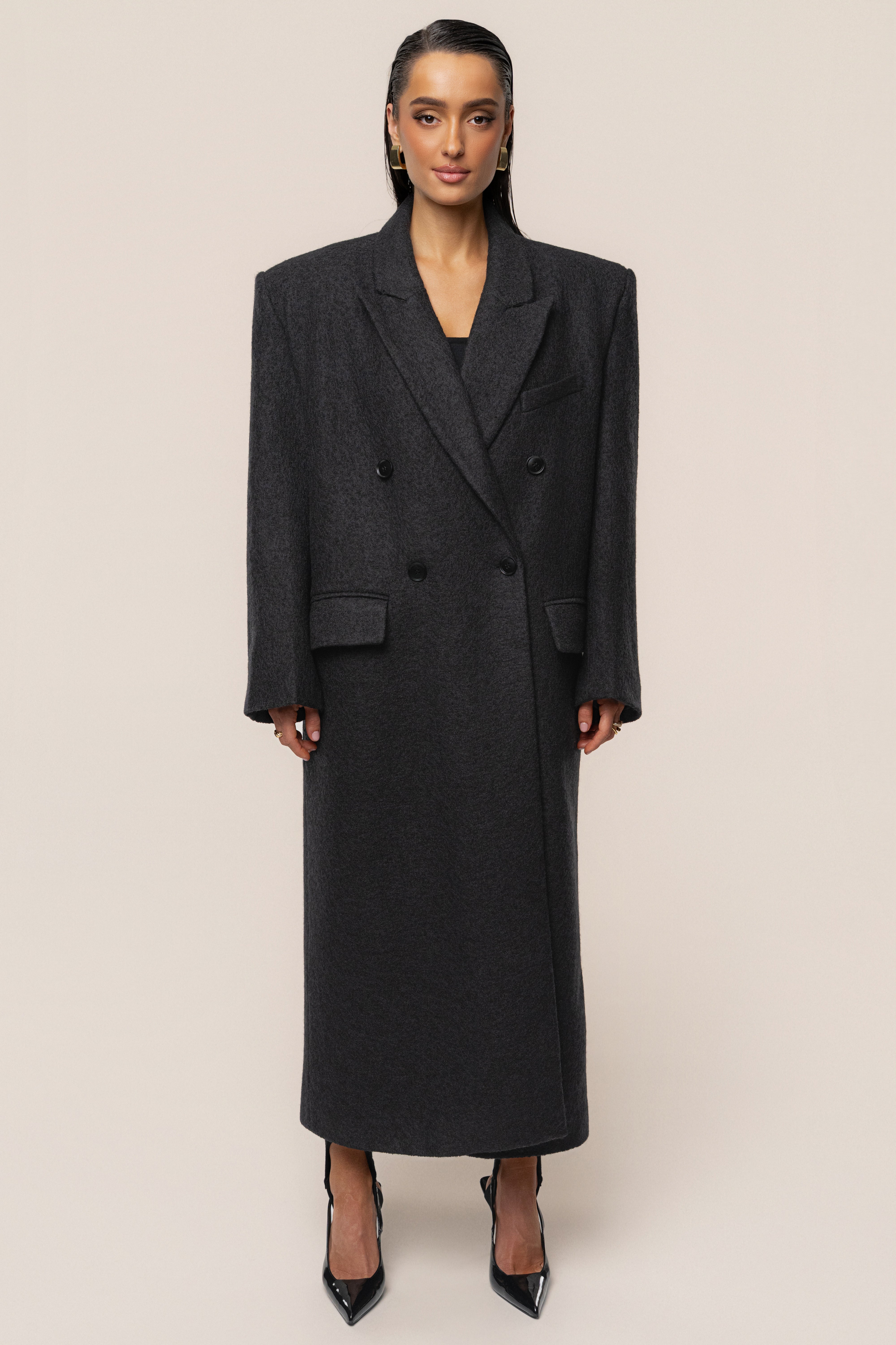 Black Oversize Double Breasted Coat - JLUXLABEL