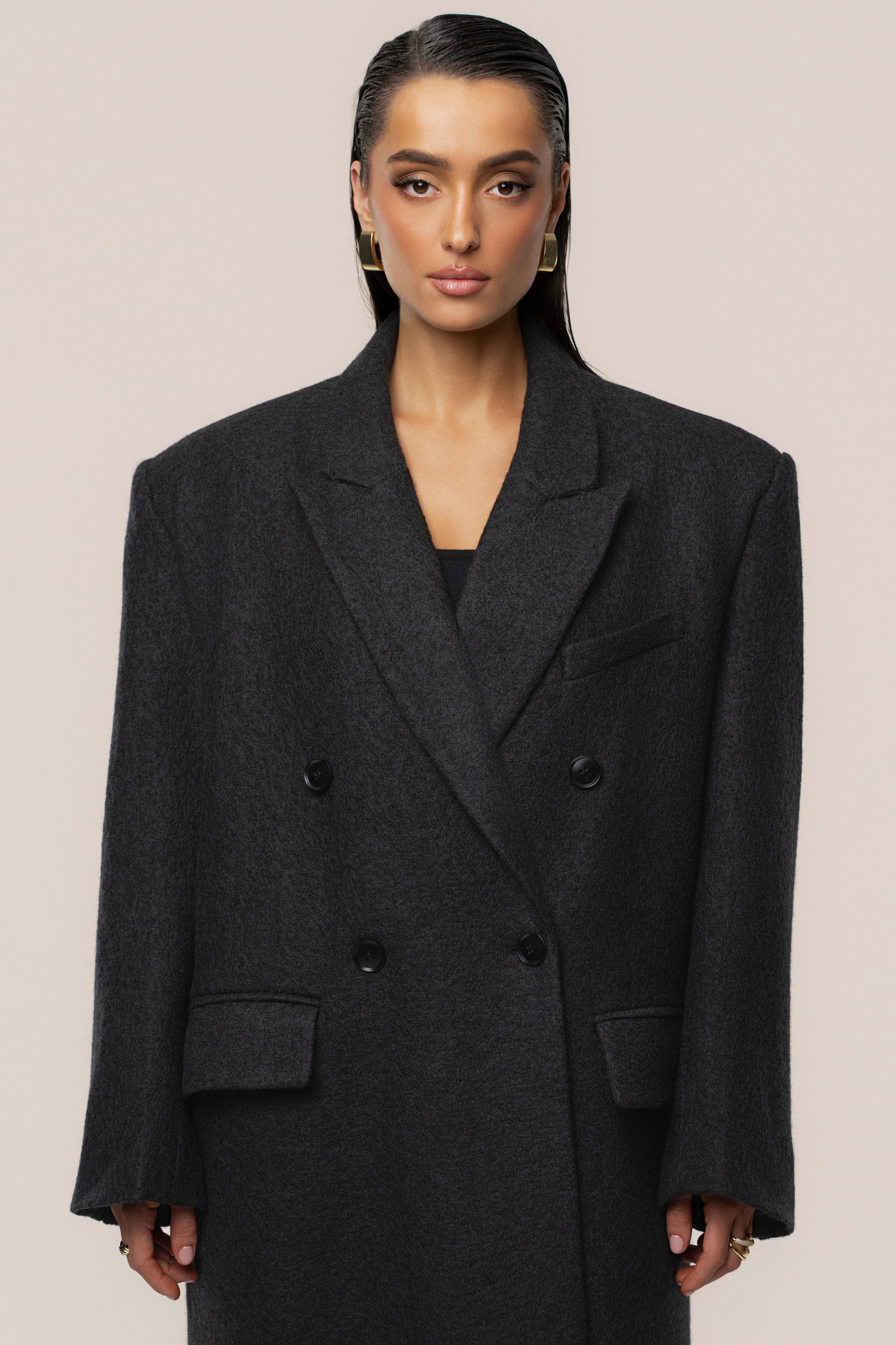 Black Oversize Double Breasted Coat
