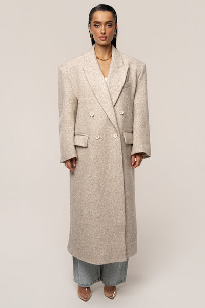 Beige Oversize Double Breasted Coat | JLUXLABEL