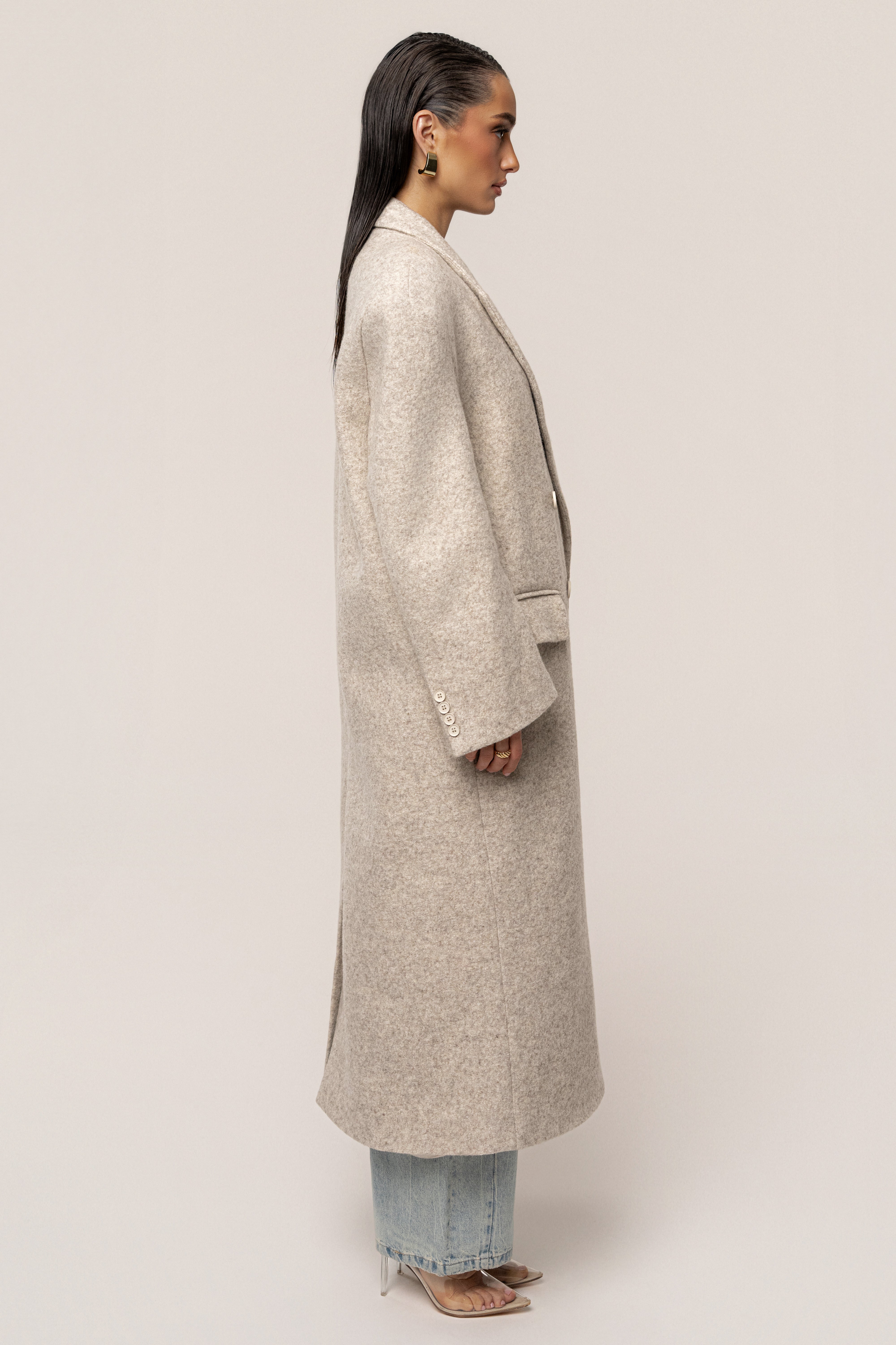 Beige Oversize Double Breasted Coat