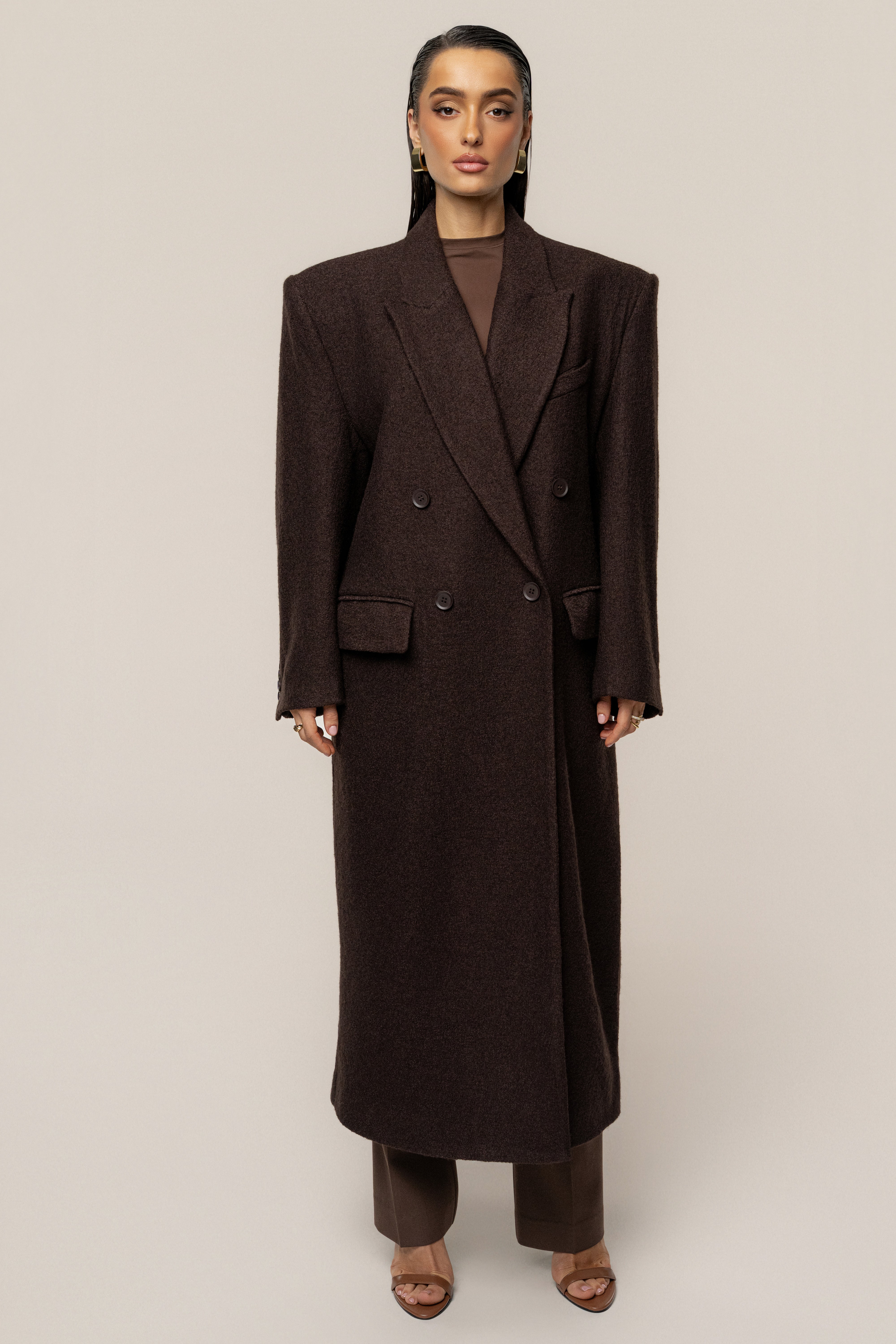 Chocolate Oversize Double Breasted Coat - JLUXLABEL