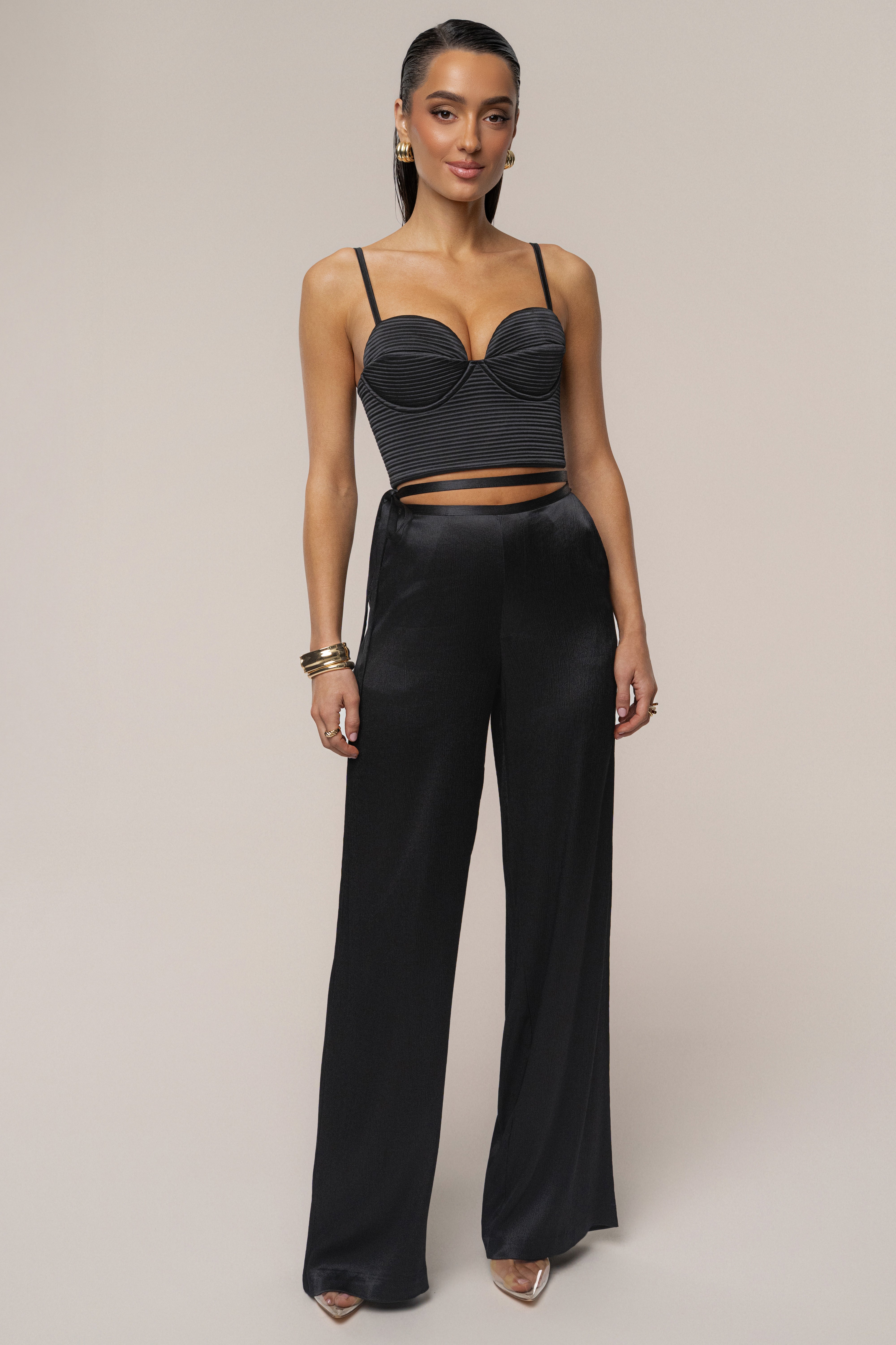 Black Deserae Satin Pants - JLUXLABEL