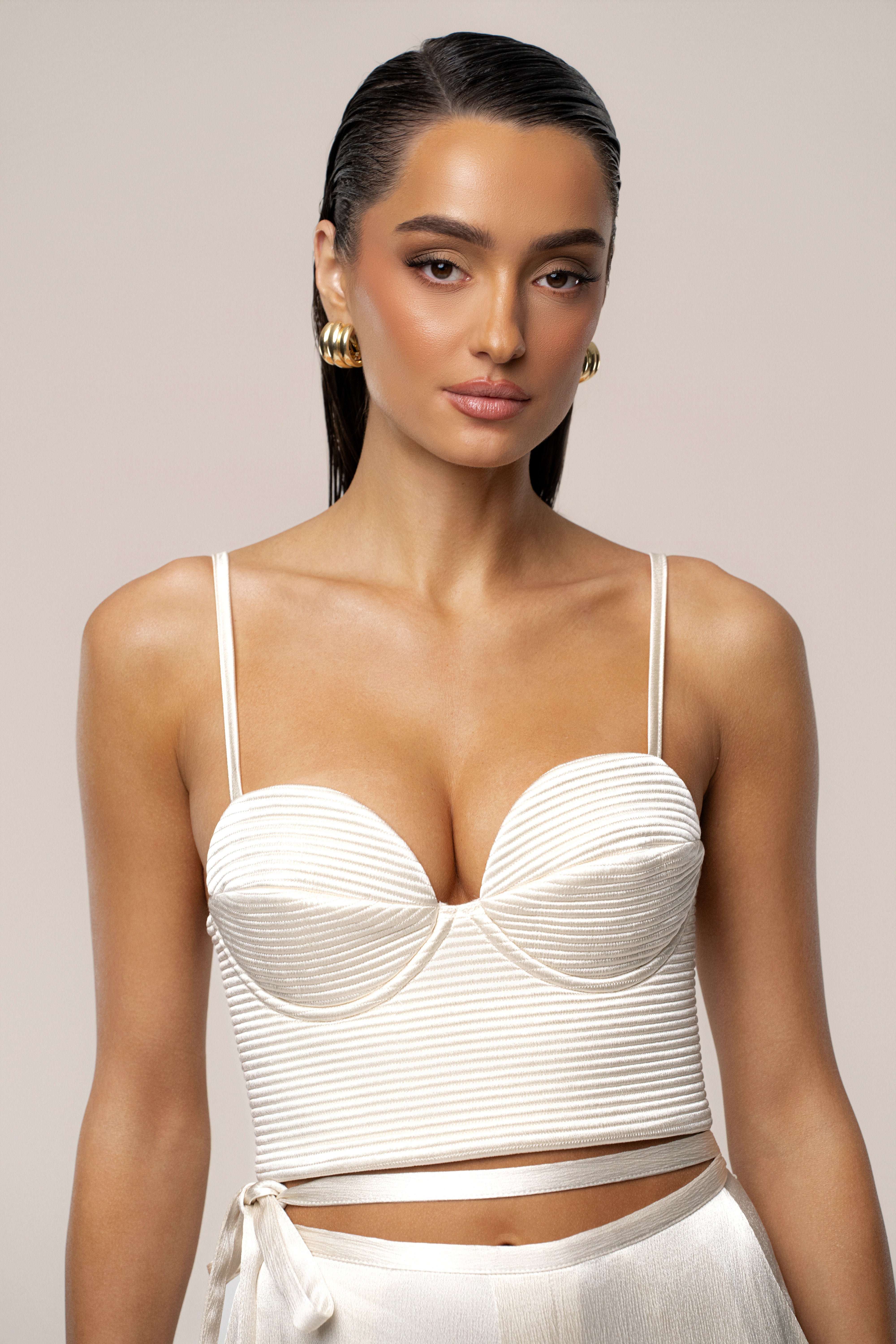 Champagne Thalia Textured Bustier | JLUXLABEL