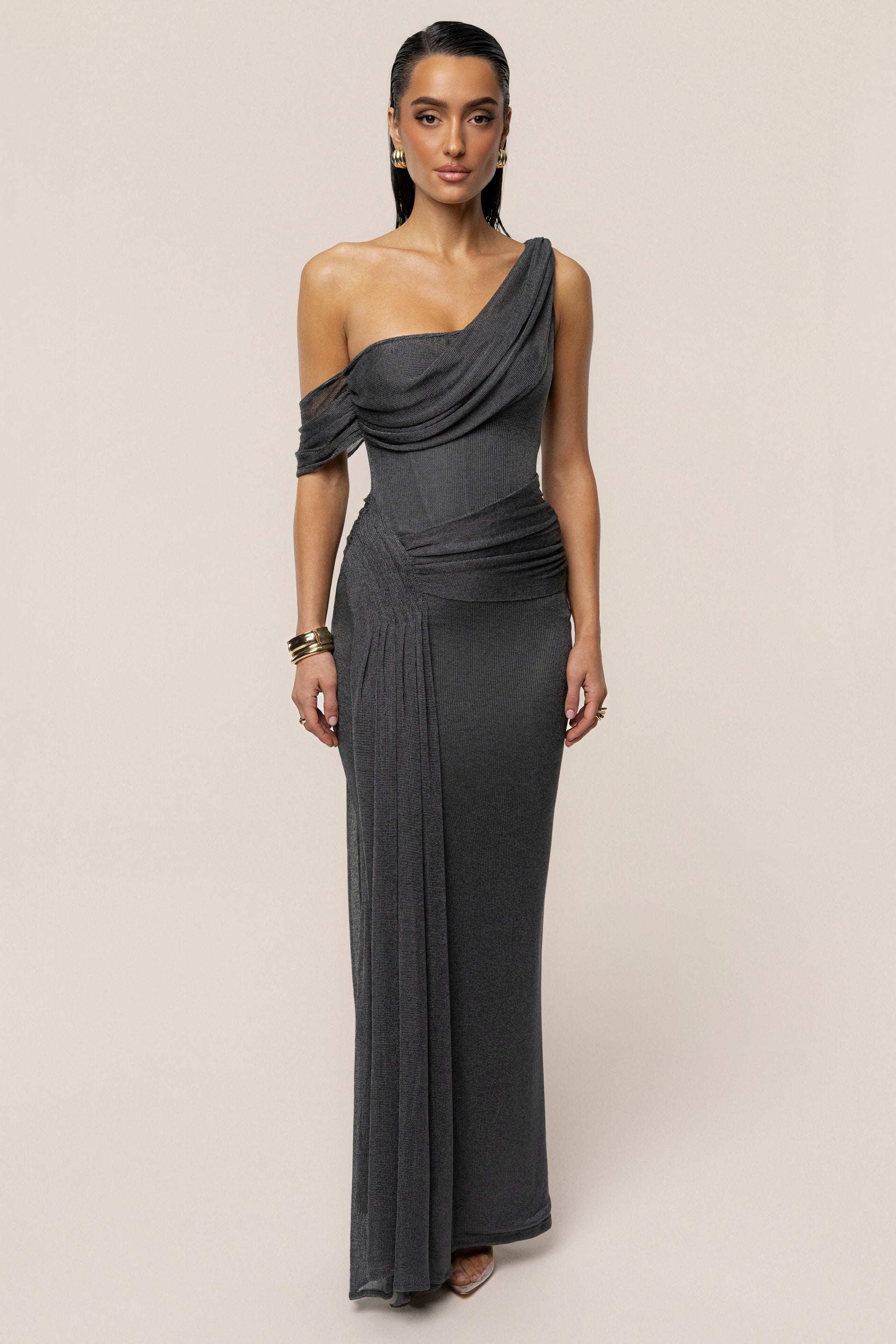 Jluxlabel Women's Draped Metallic Maxi Dress