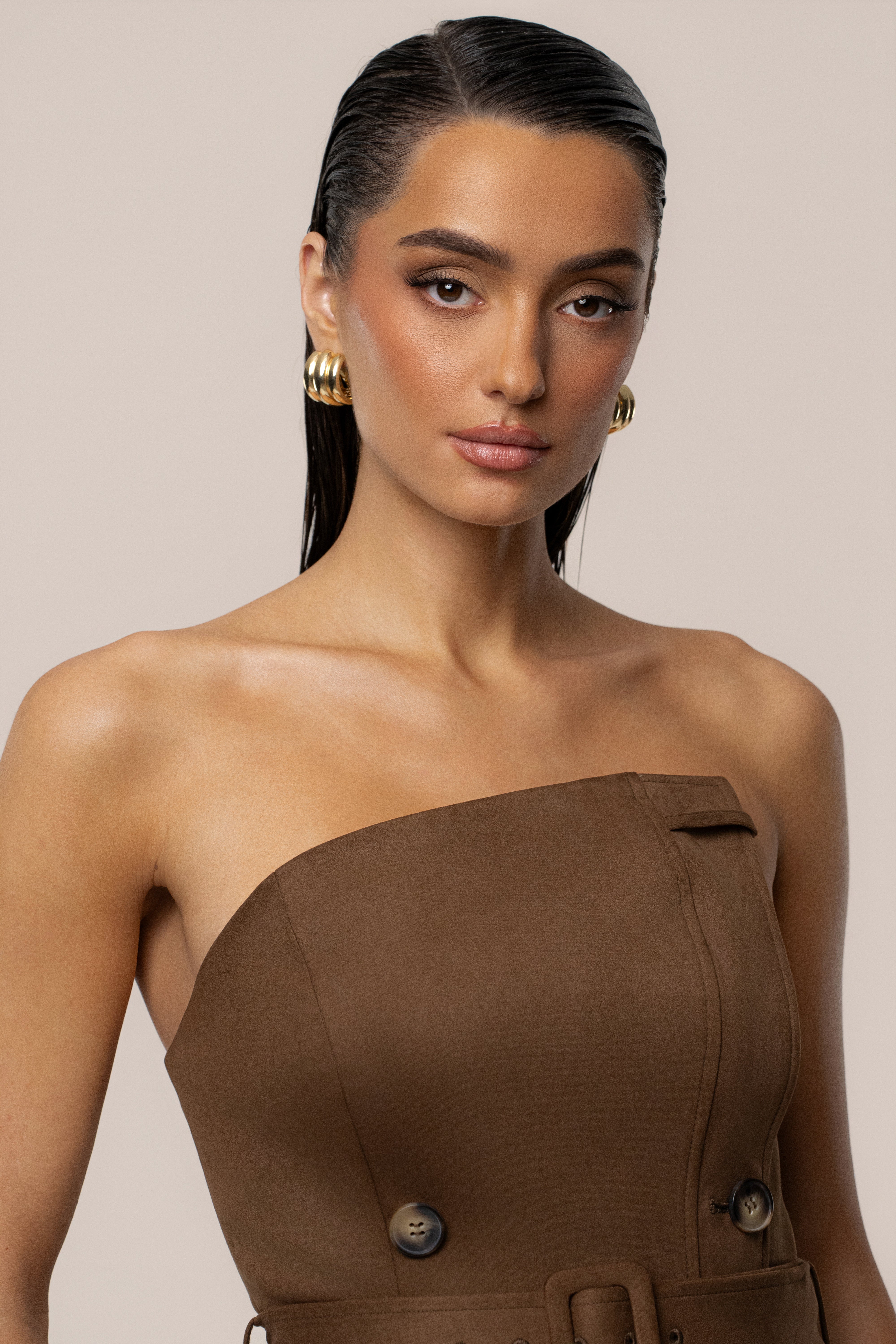 Chocolate Xena Suede Maxi Dress