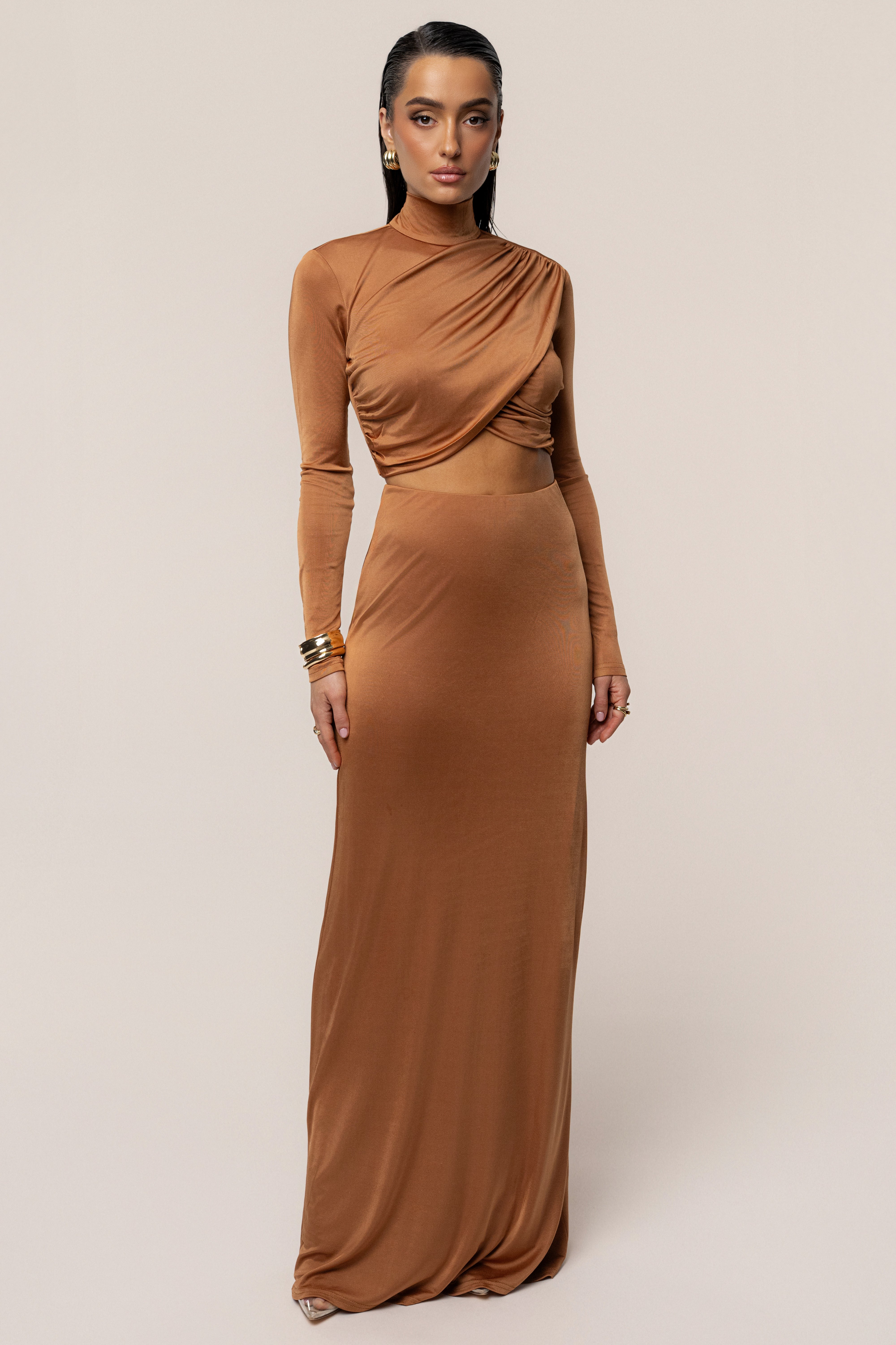 Copper Ultra High Waist Maxi Skirt - JLUXLABEL