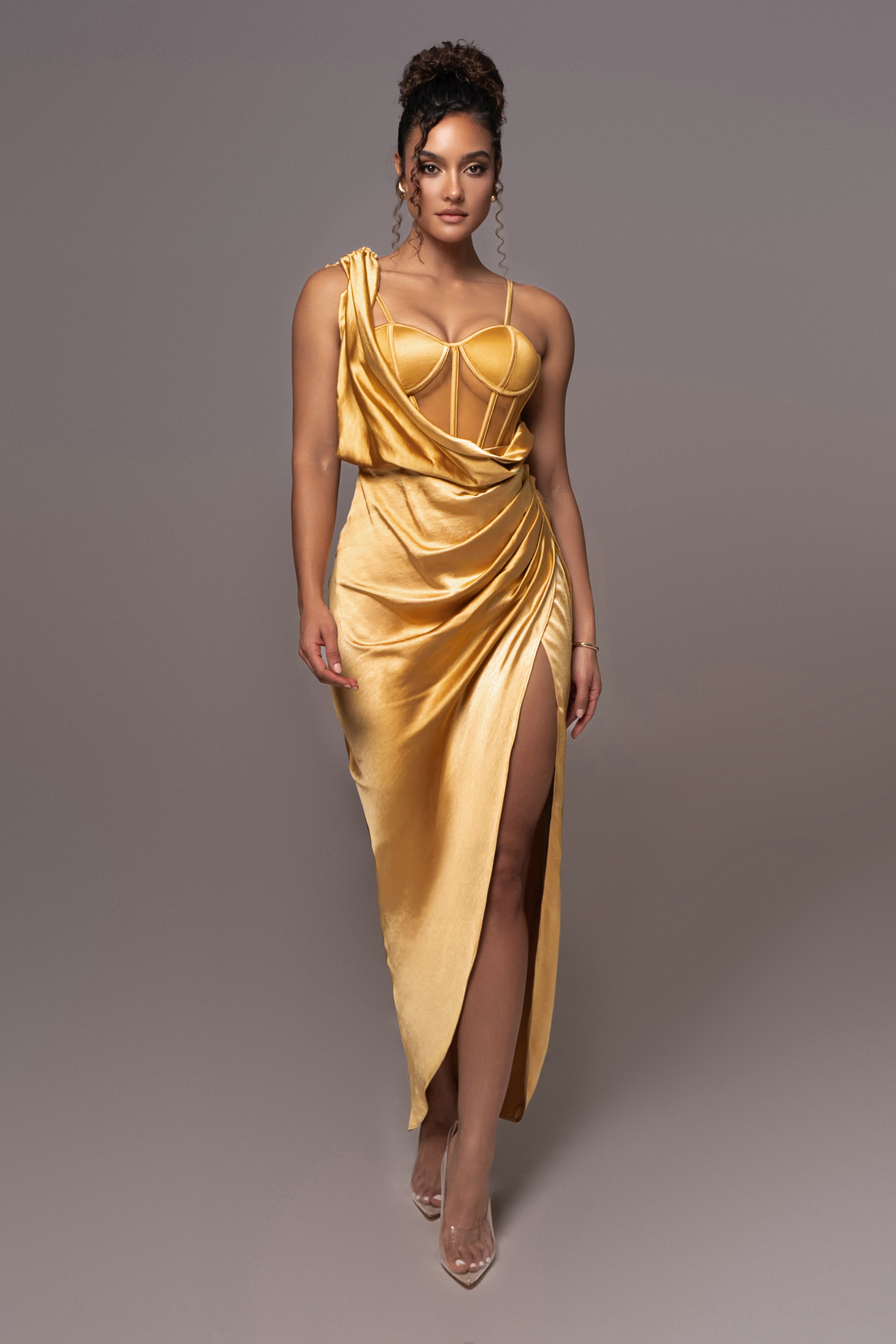 Yellow Anastacia Drape Maxi Dress - JLUXLABEL