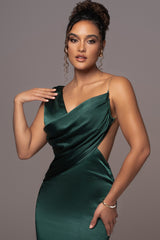 Green Satin Belle Maxi Dress - JLUXLABEL