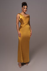 Yellow Satin Belle Maxi Dress - JLUXLABEL