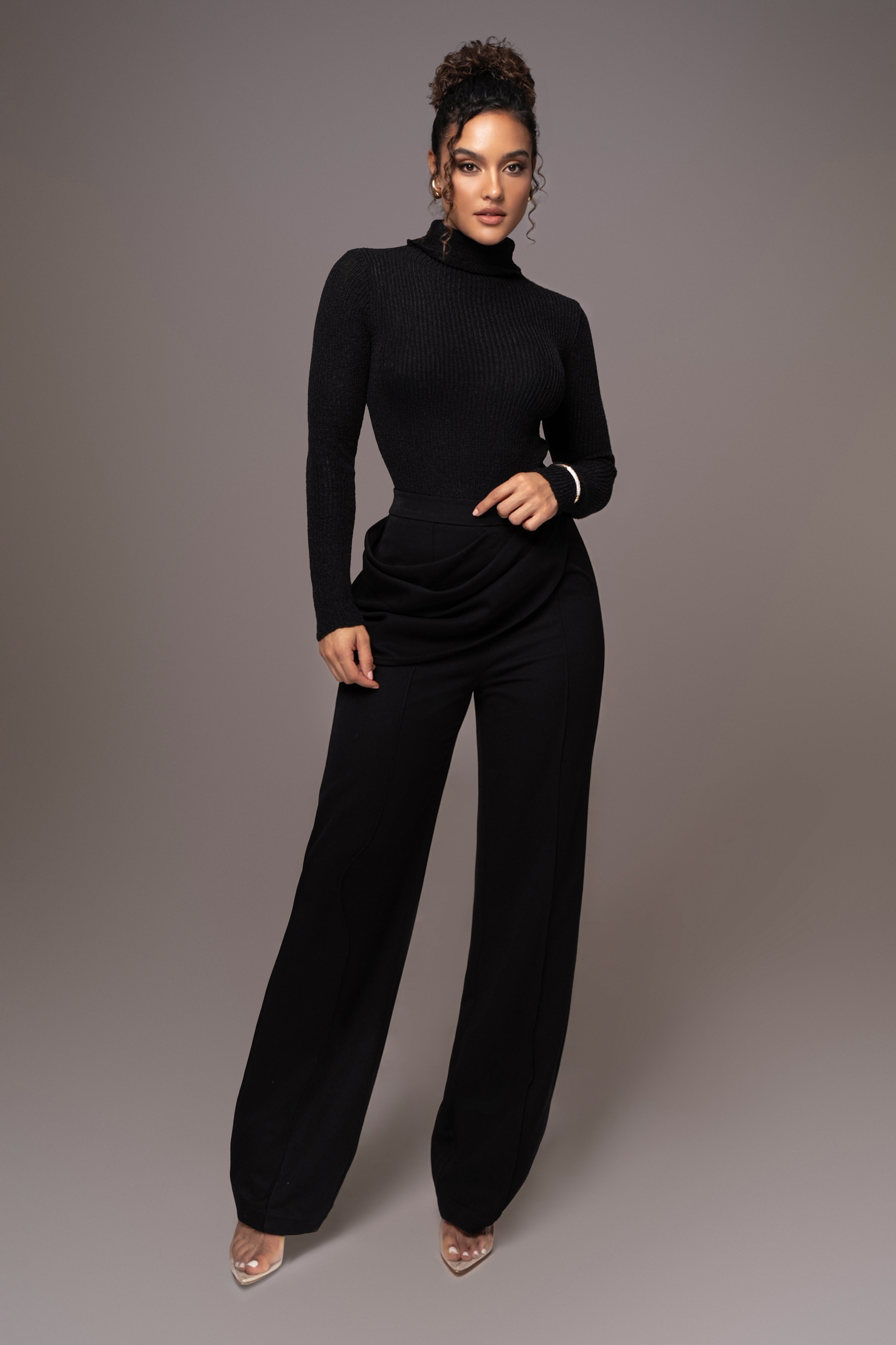 Black Carli Turtle Neck Top - JLUXLABEL