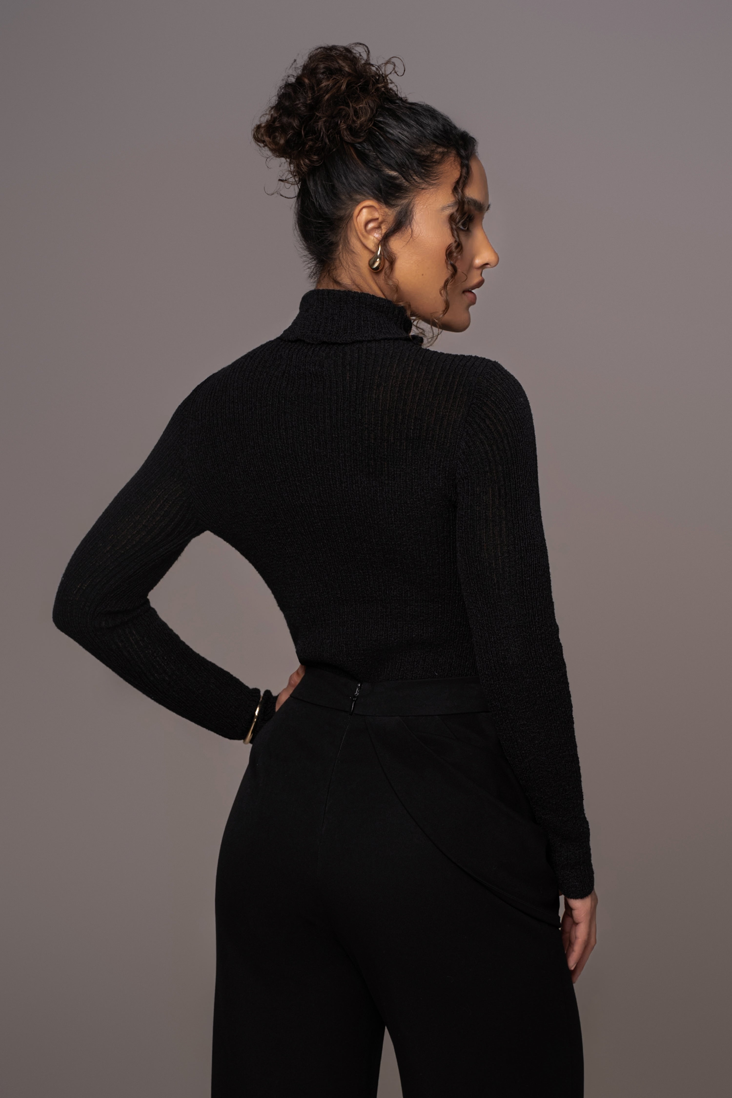 Black Carli Turtle Neck Top - JLUXLABEL