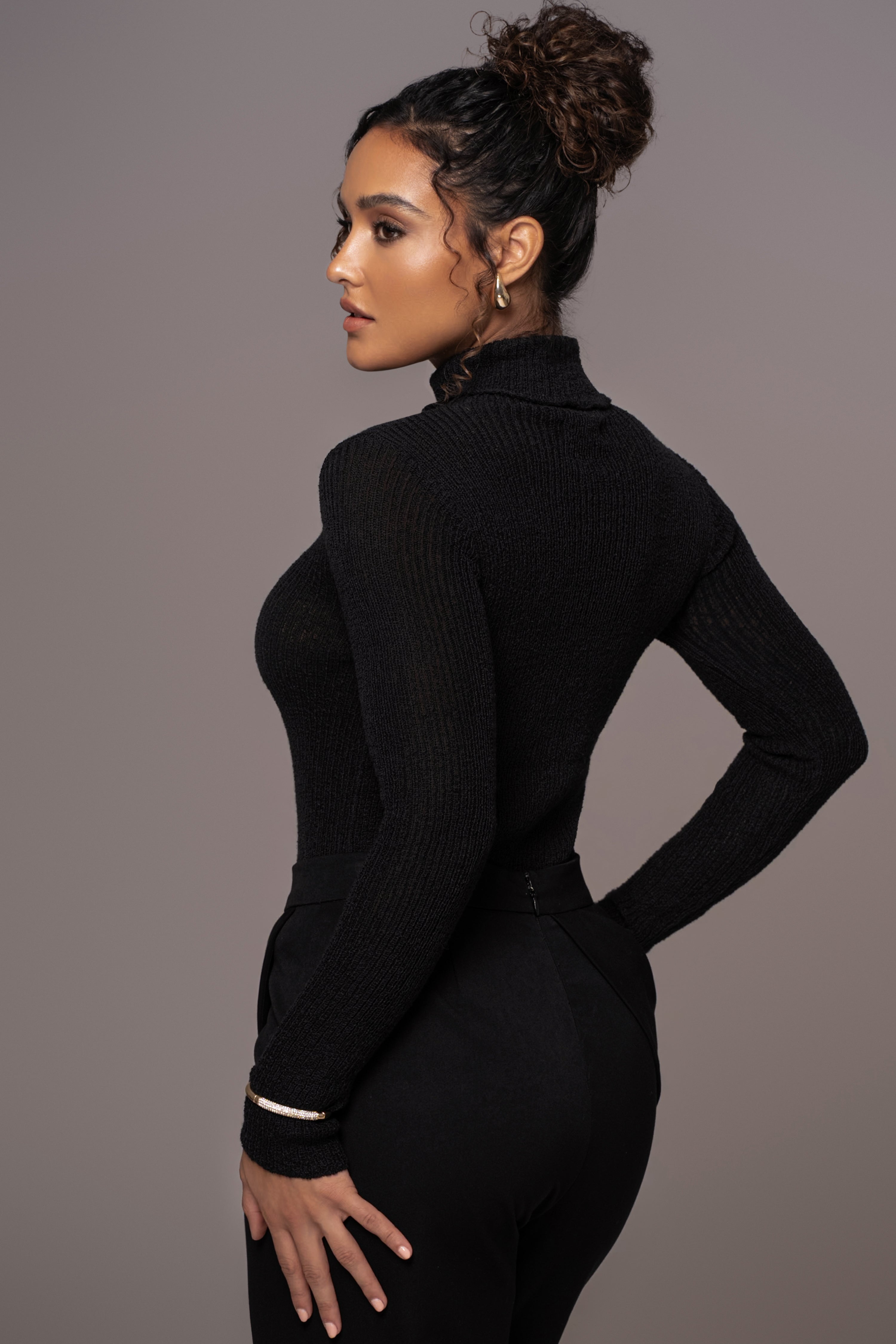 Black Carli Turtle Neck Top - JLUXLABEL