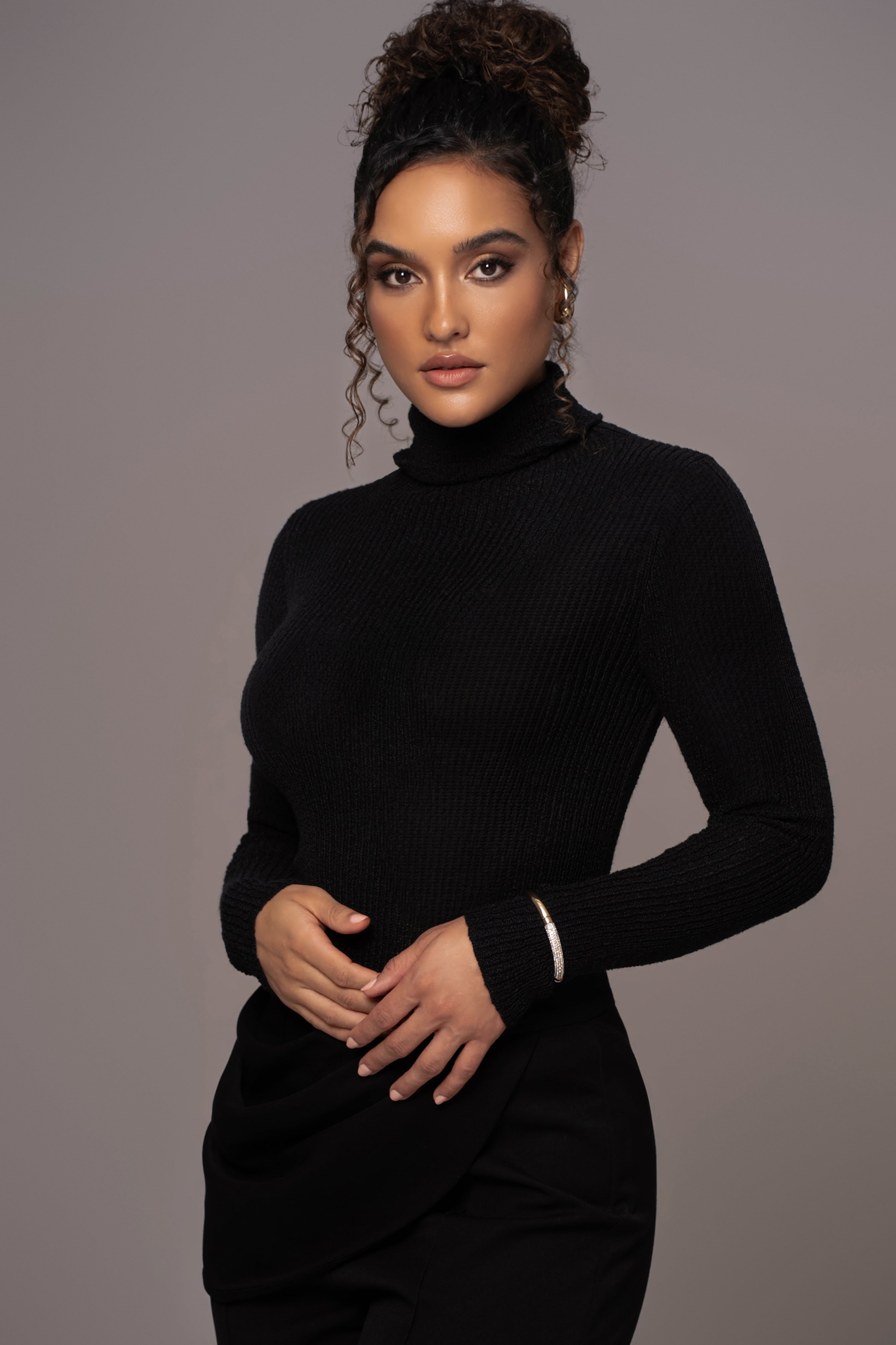 Black Carli Turtle Neck Top - JLUXLABEL