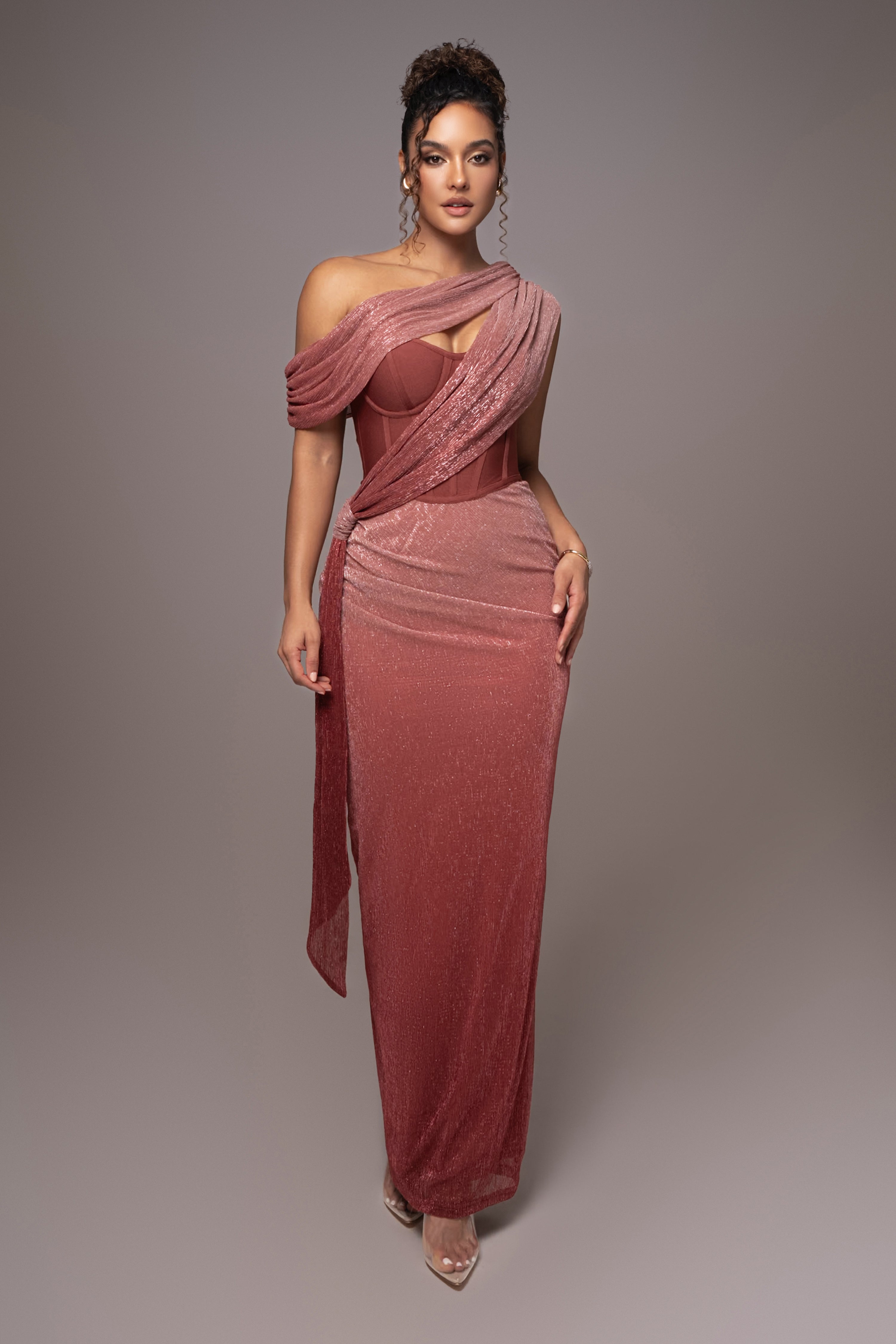 Red Celestina Draped Maxi Dress - JLUXLABEL