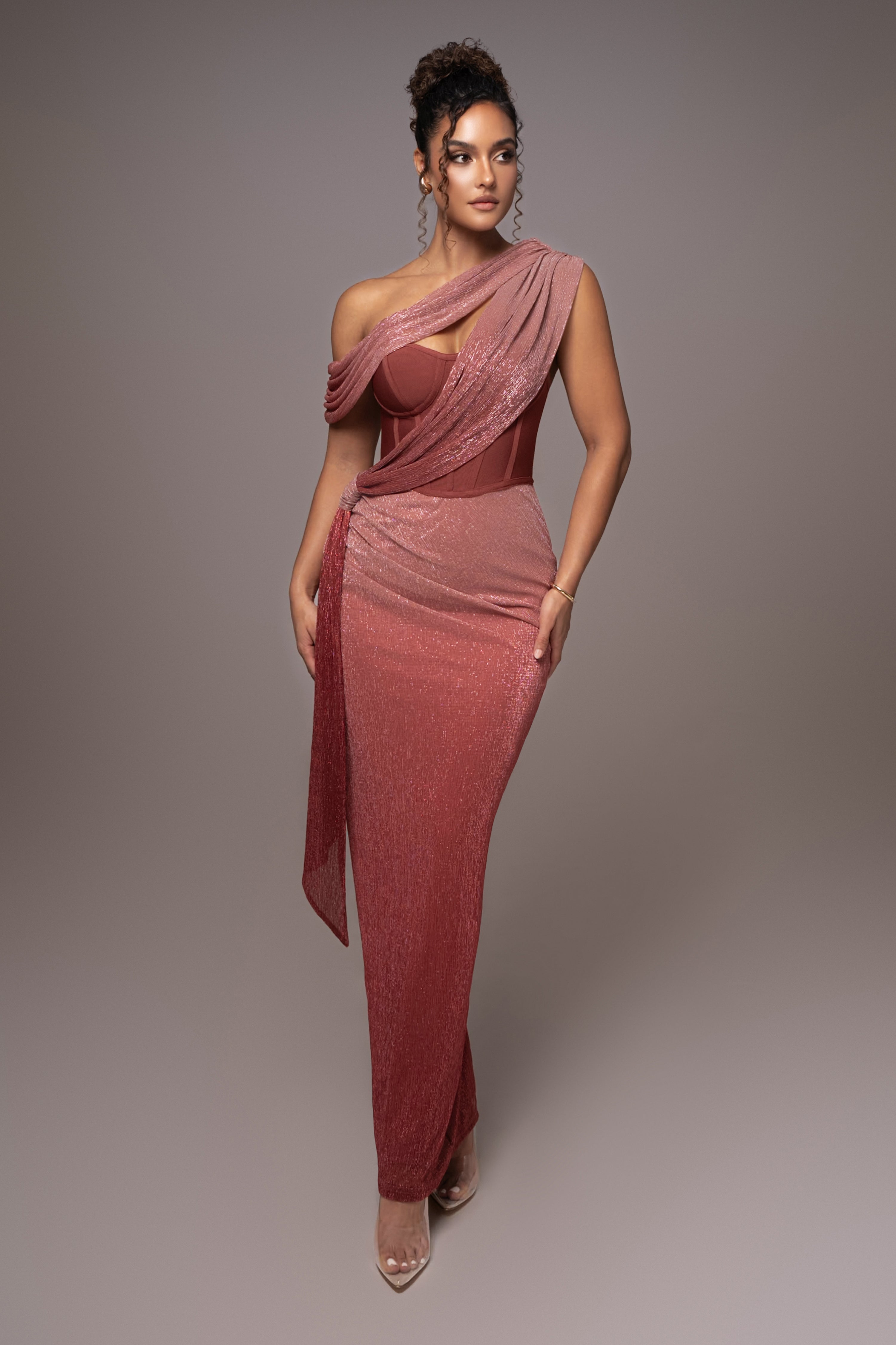 Red Celestina Draped Maxi Dress - JLUXLABEL