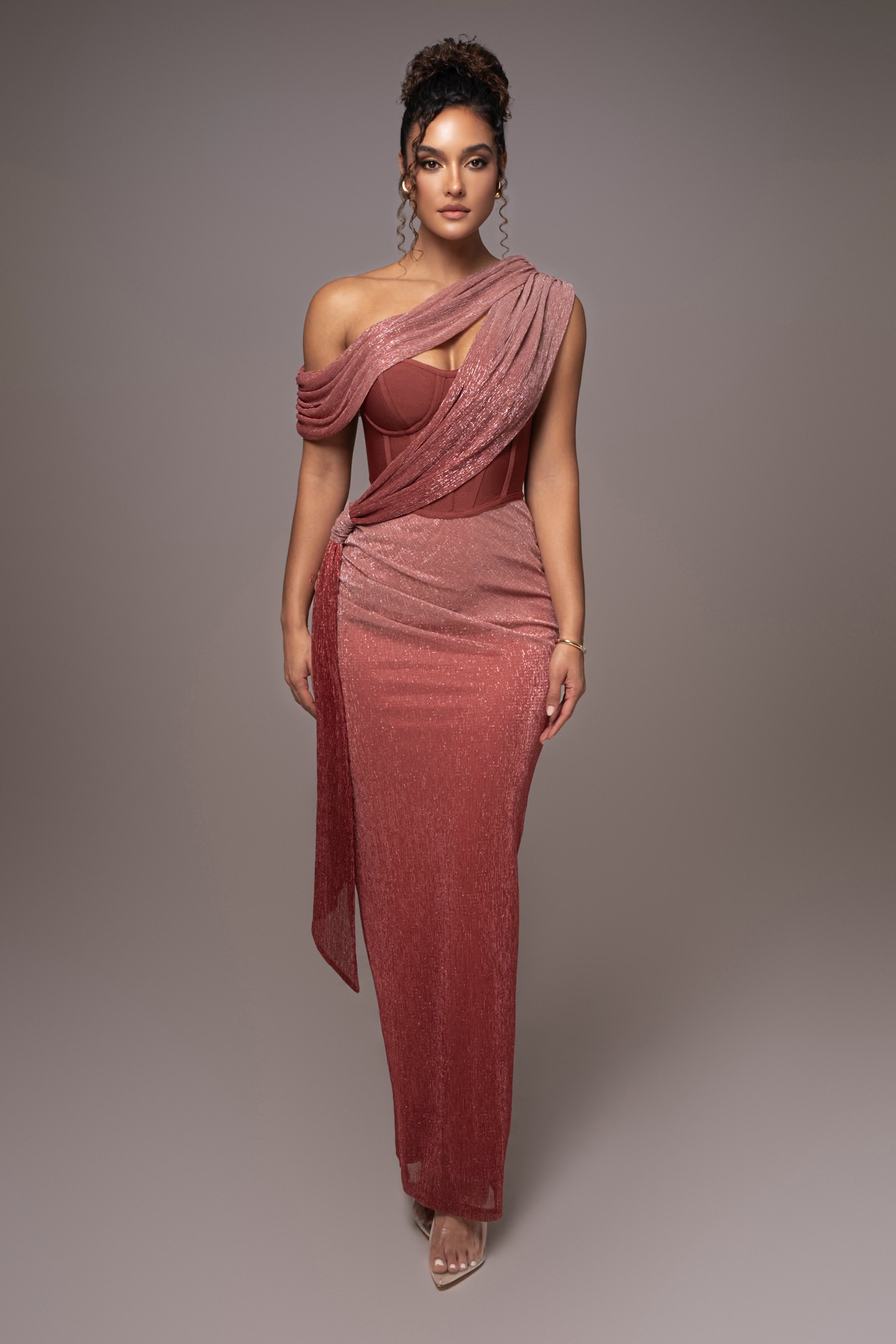 Red Celestina Draped Maxi Dress - JLUXLABEL