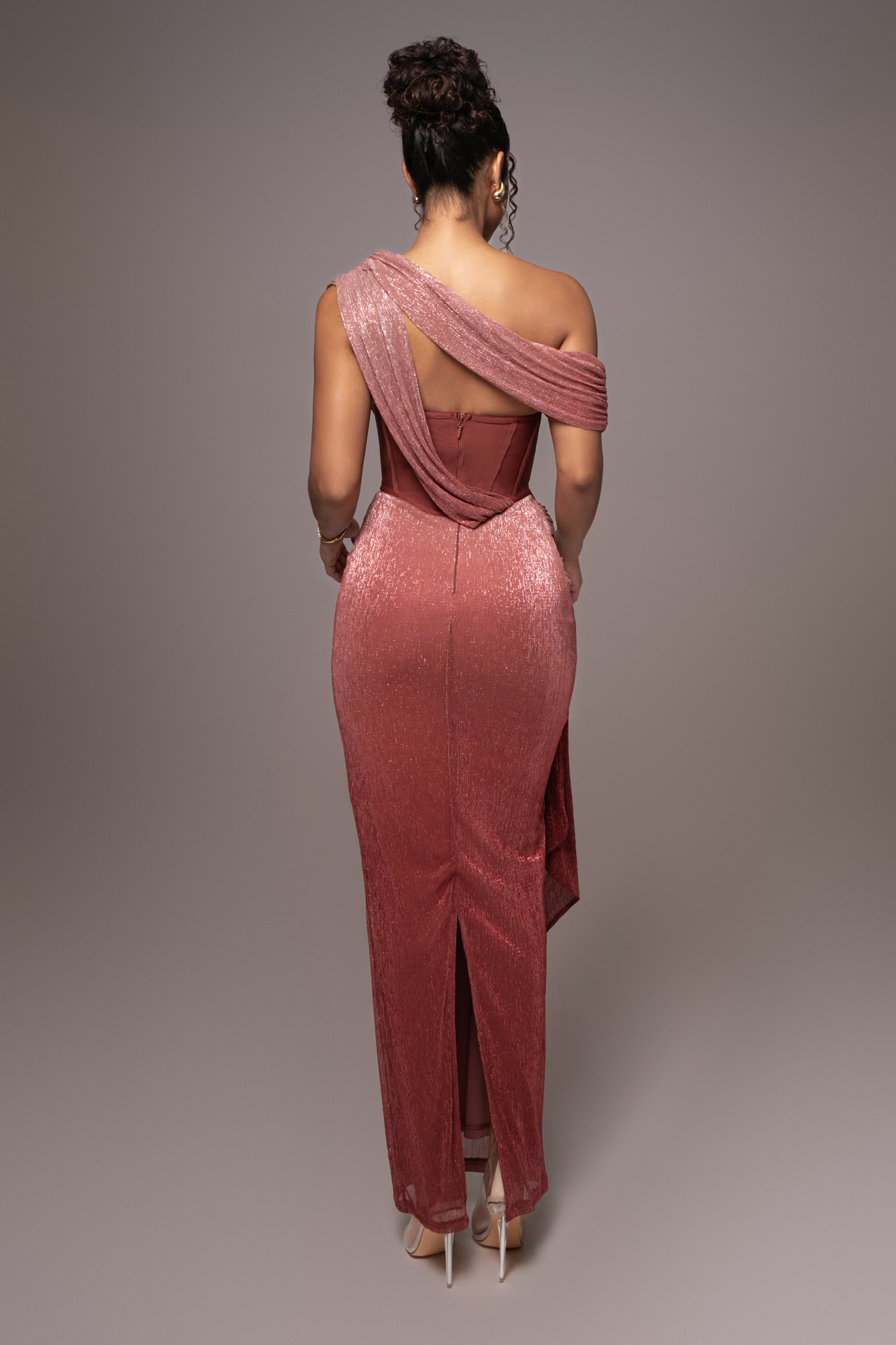 Red Celestina Draped Maxi Dress - JLUXLABEL