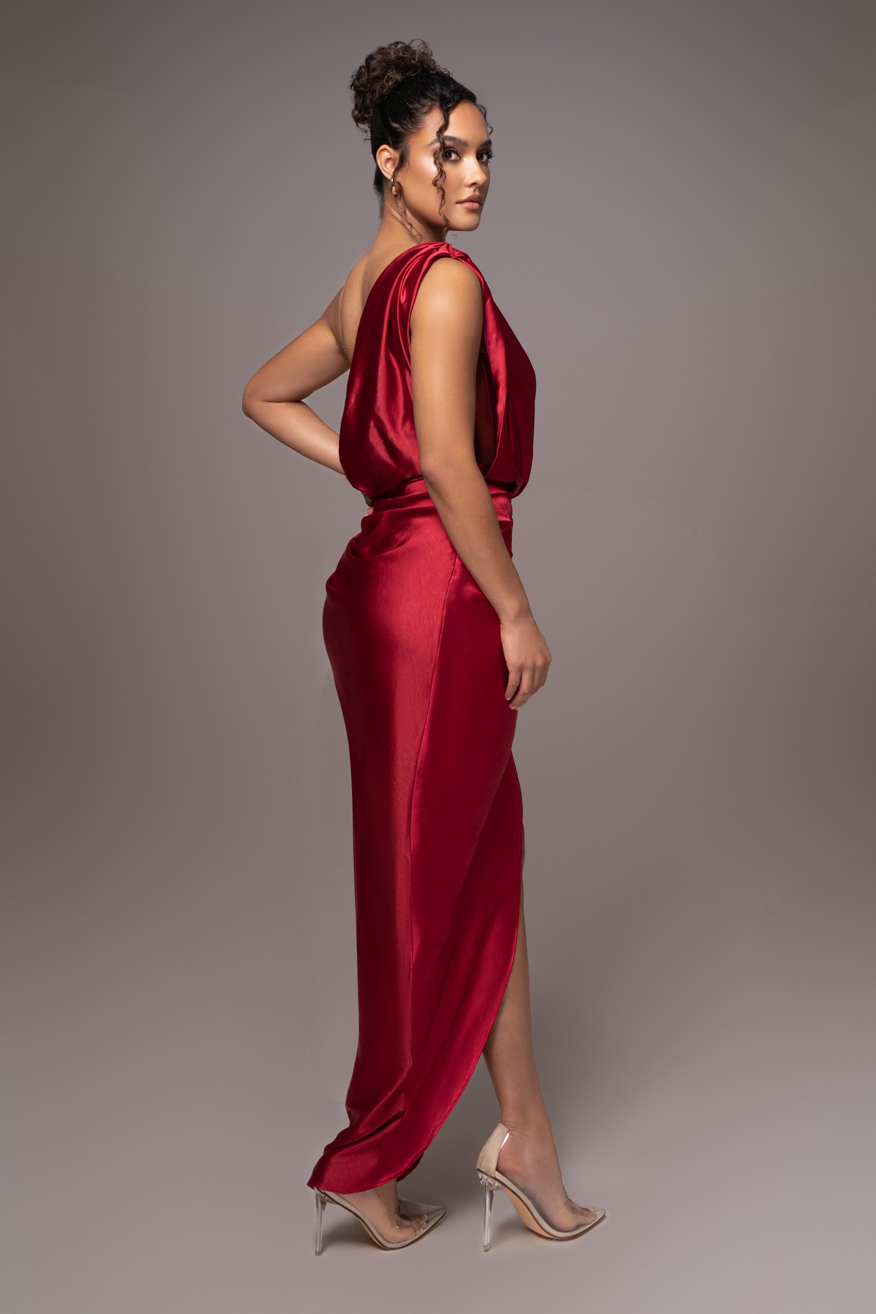 Red Anastacia Drape Maxi Dress | JLUXLABEL