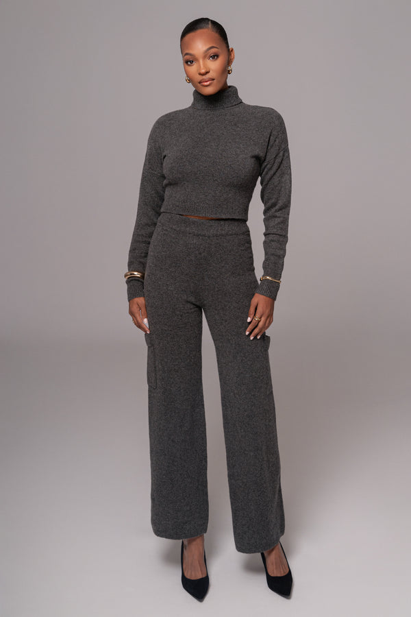 Charcoal Chelsey Knit Pant Set