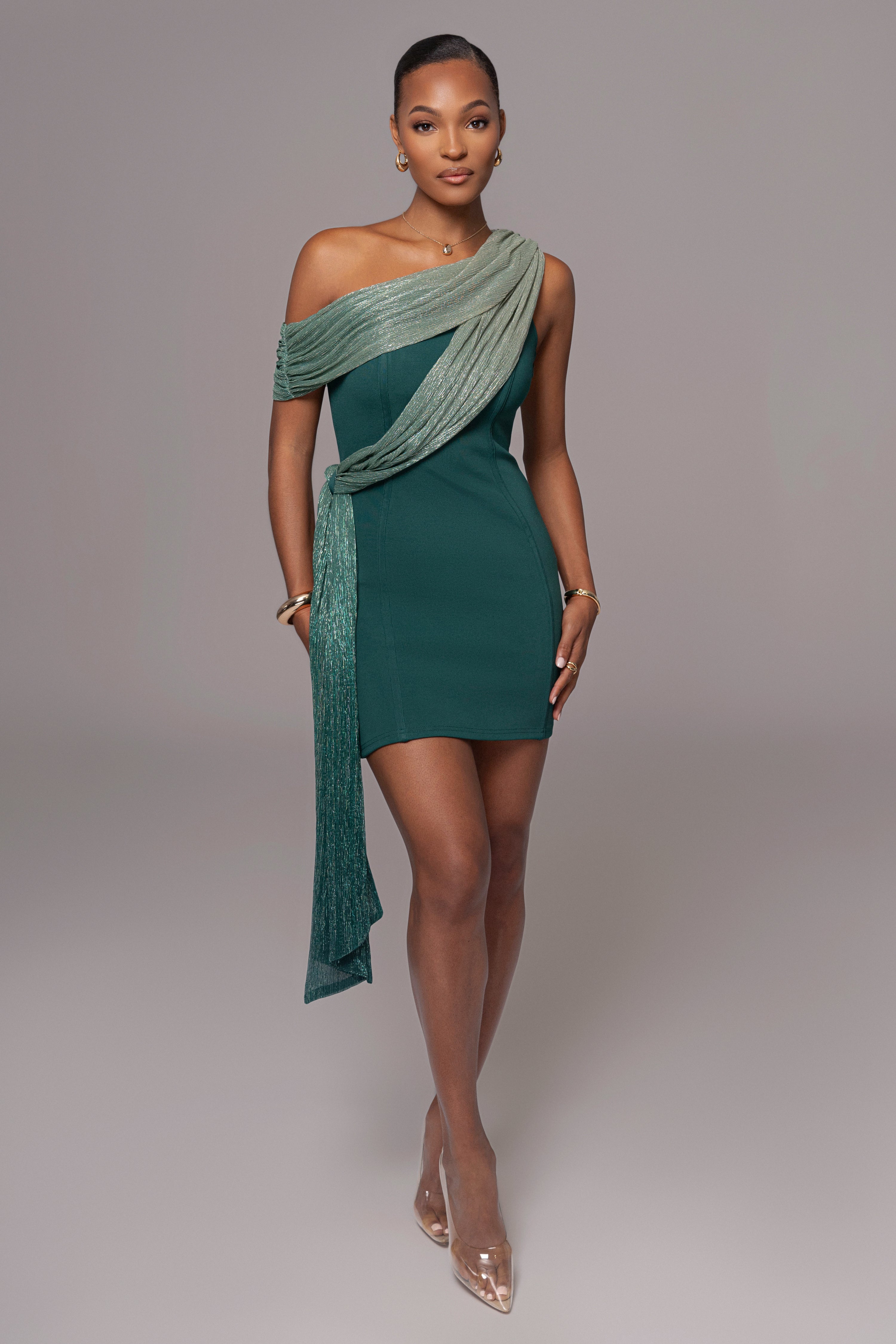 Jluxlabel Women's Asymmetric Drape Mini Dress - Green Jluxlabel Women's Asymmetric Drape Mini Dress - Green