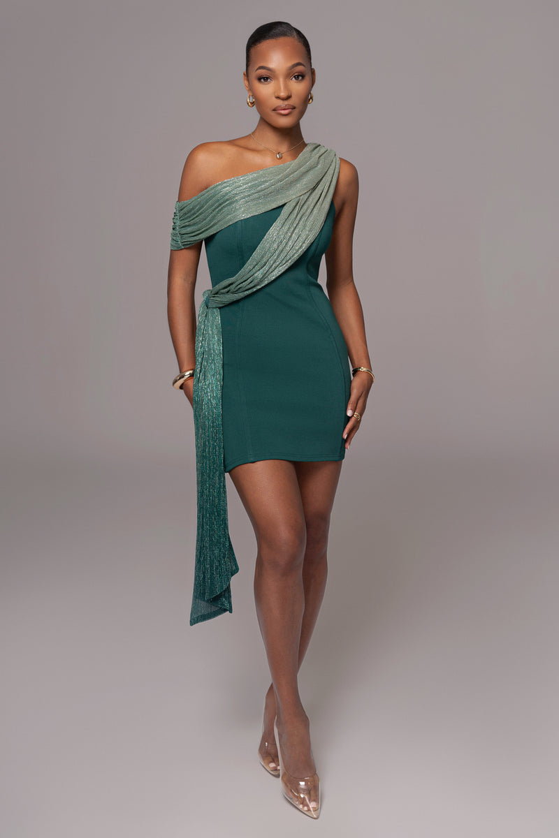 Green Asymmetric Drape Mini Dress