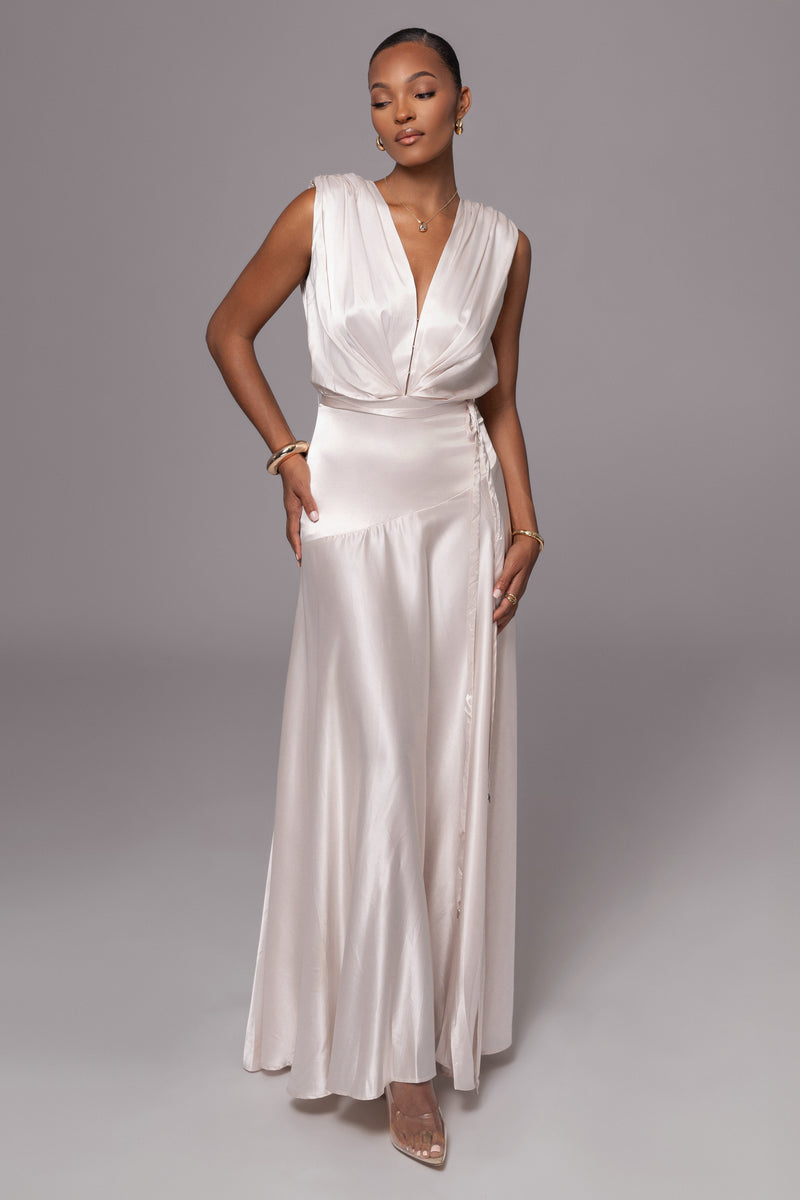 Champagne Amalia Satin Maxi Dress